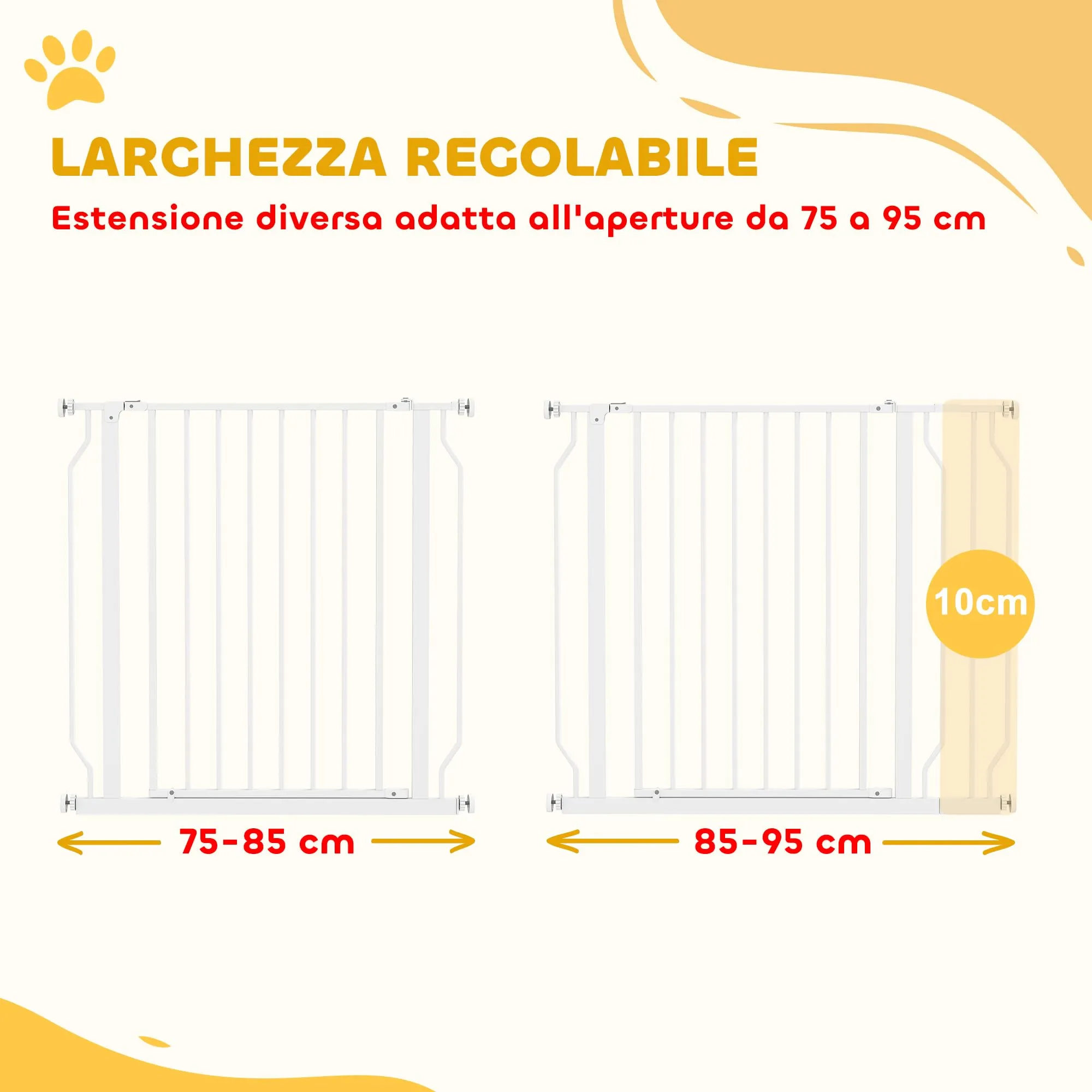 PawHut Cancelletto di Sicurezza per Cani Estensibile, 75-95x76 cm, Bianco - immagine 4