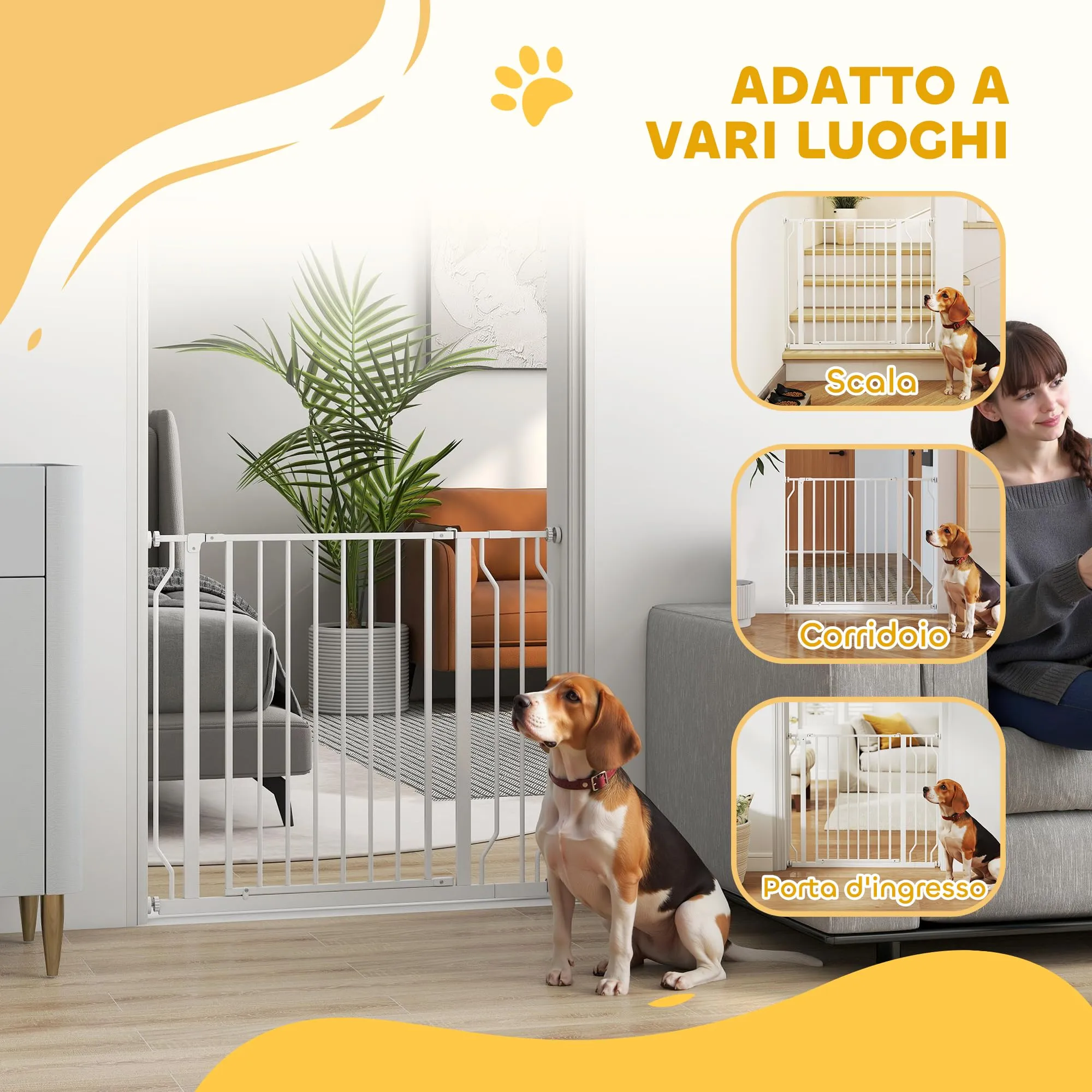 PawHut Cancelletto di Sicurezza per Cani Estensibile, 75-95x76 cm, Bianco - immagine 7