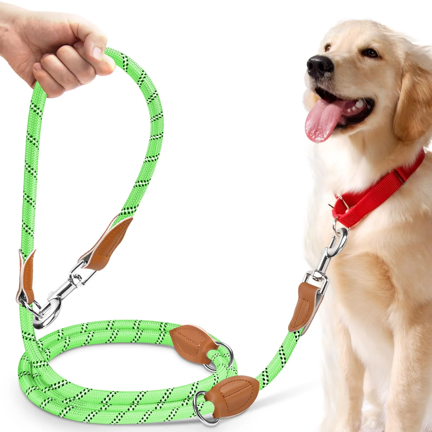 PETCOOZ Guinzaglio Doppio per Cani, 3M Regolabile, Riflettente, Verde Fluo - immagine 1