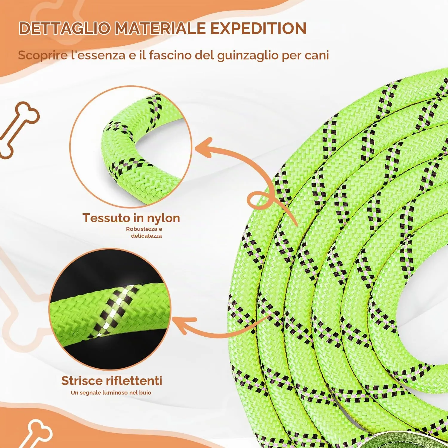 PETCOOZ Guinzaglio Doppio per Cani, 3M Regolabile, Riflettente, Verde Fluo - immagine 2
