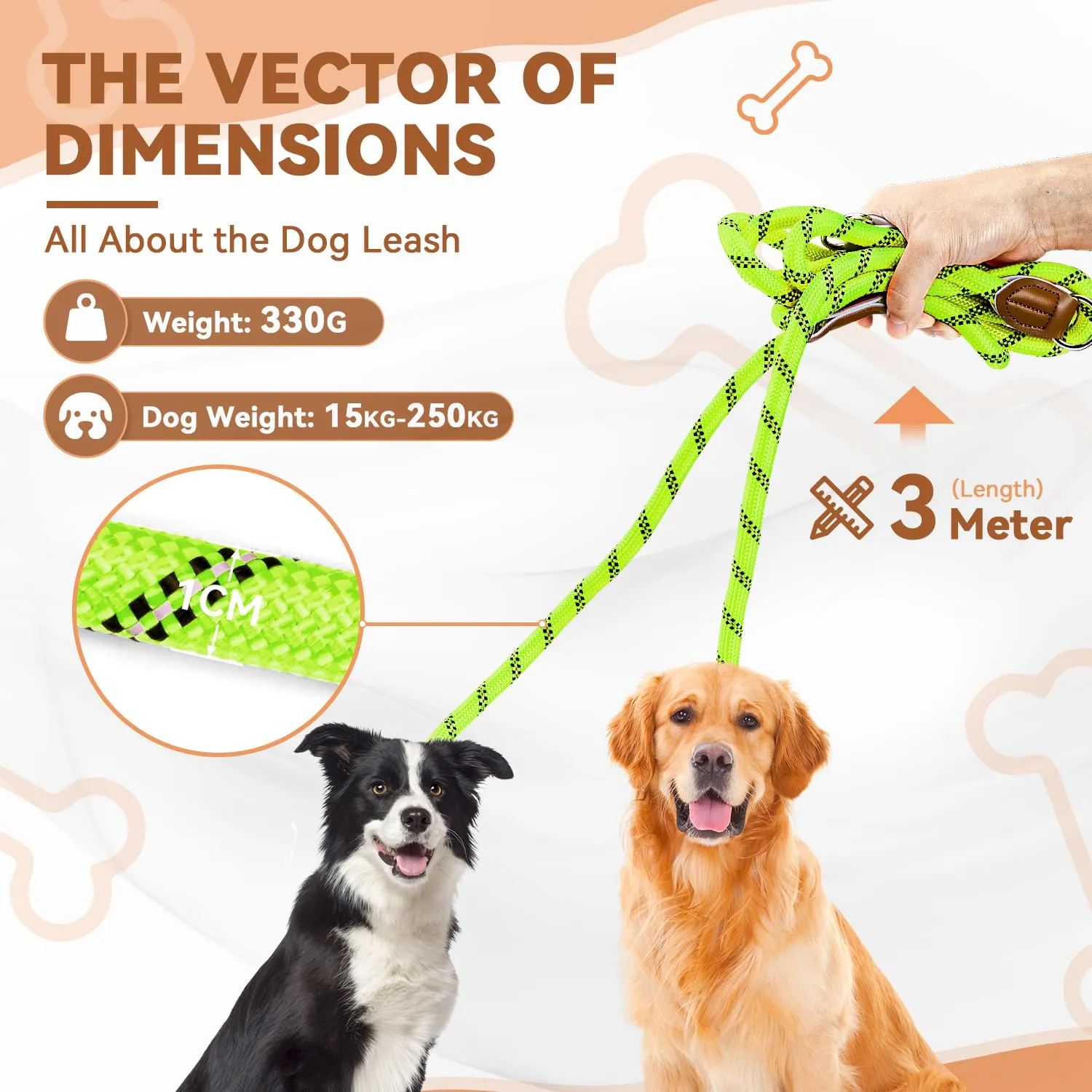 PETCOOZ Guinzaglio Doppio per Cani, 3M Regolabile, Riflettente, Verde Fluo - immagine 5