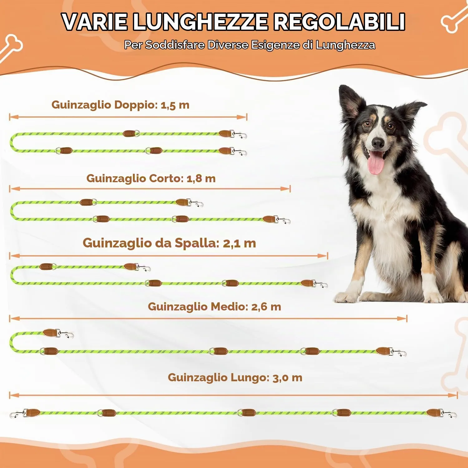 PETCOOZ Guinzaglio Doppio per Cani, 3M Regolabile, Riflettente, Verde Fluo - immagine 6