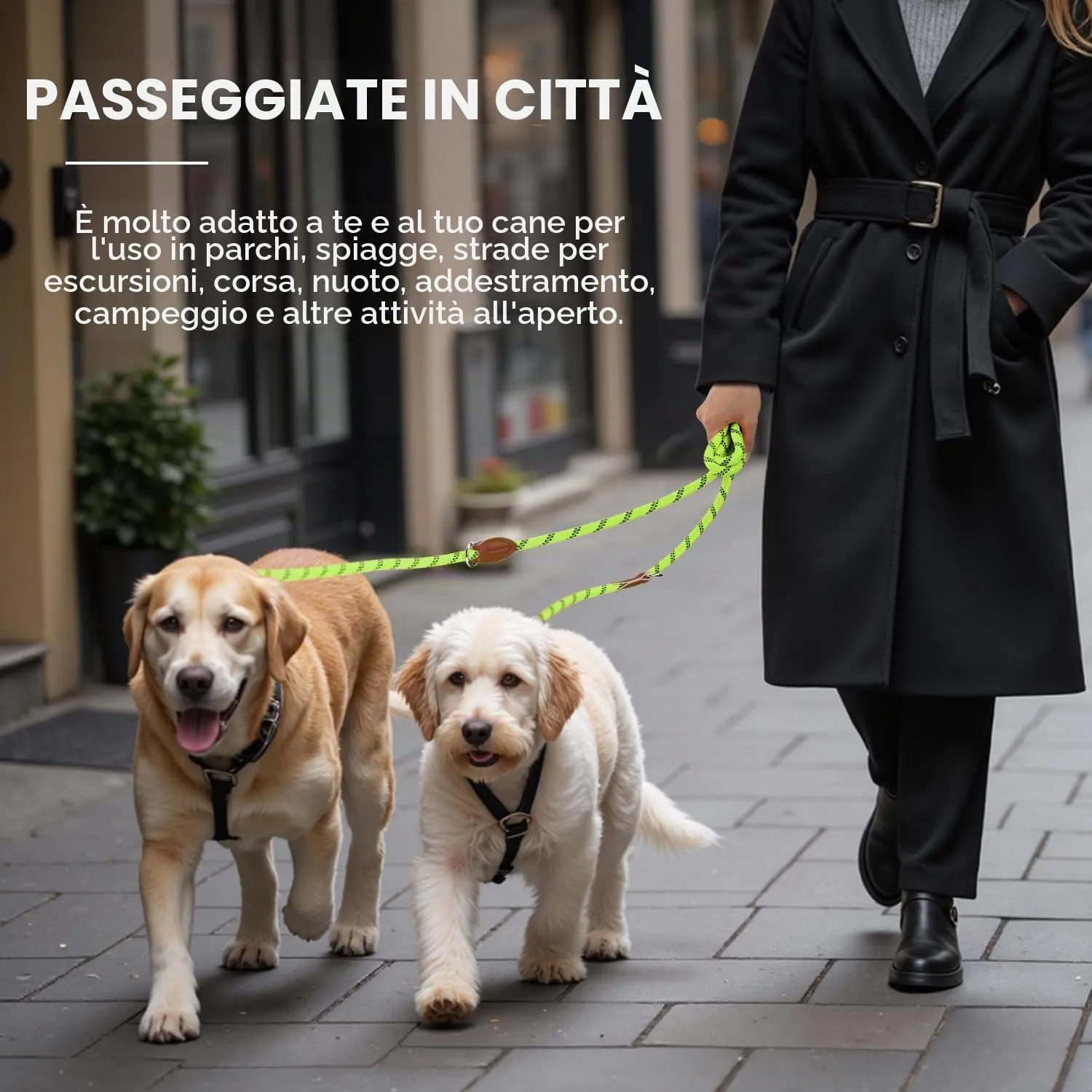 PETCOOZ Guinzaglio Doppio per Cani, 3M Regolabile, Riflettente, Verde Fluo - immagine 9