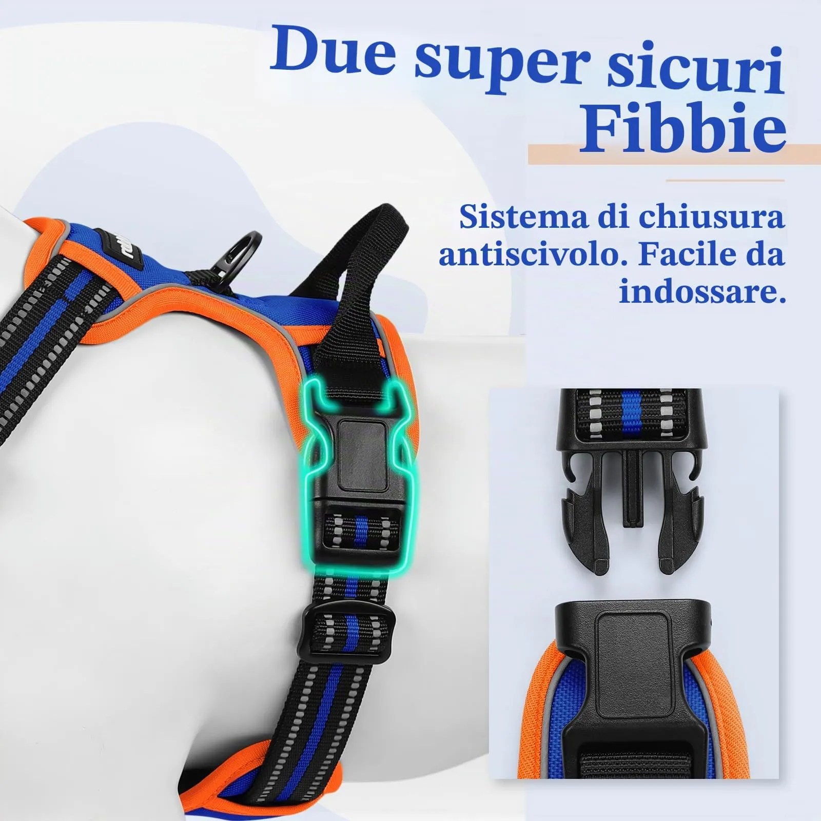 rabbitgoo Pettorina Cane ad H Regolabile Anti Tiro Riflettente, Blu + Arancione, M - immagine 4