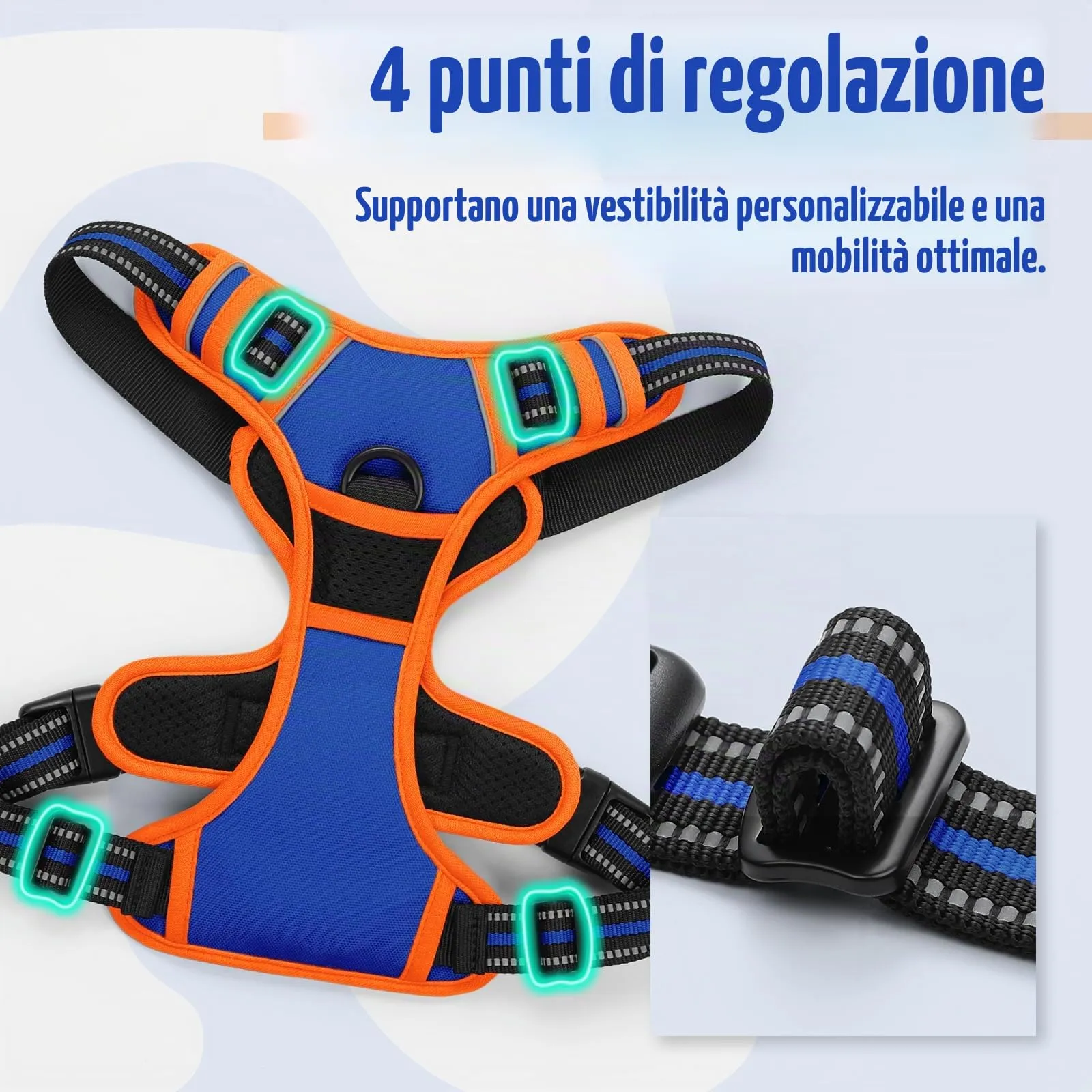 rabbitgoo Pettorina Cane ad H Regolabile Anti Tiro Riflettente, Blu + Arancione, L - immagine 5