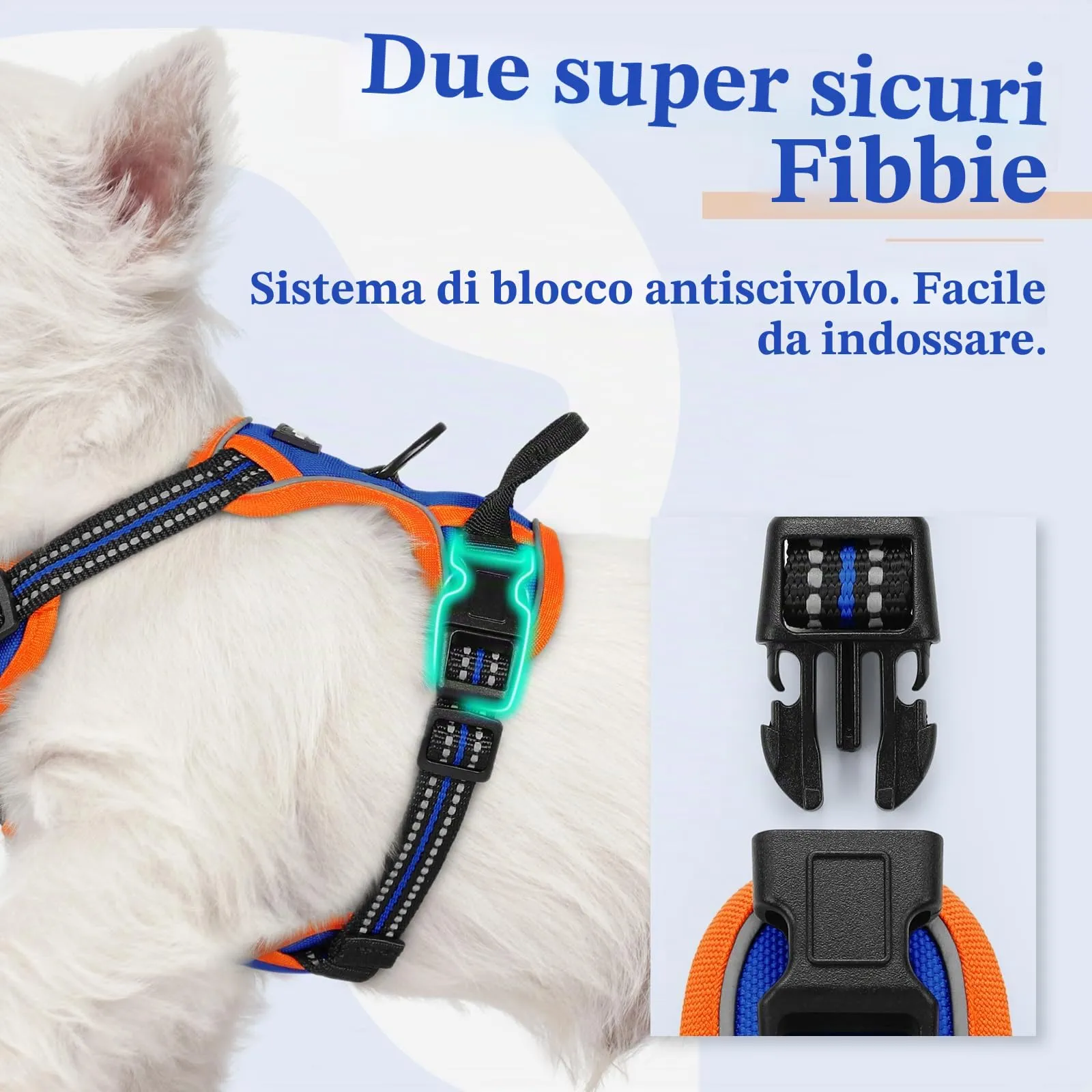 rabbitgoo Pettorina Cane ad H Regolabile Anti Tiro Riflettente, Blu + Arancione, XS - immagine 4