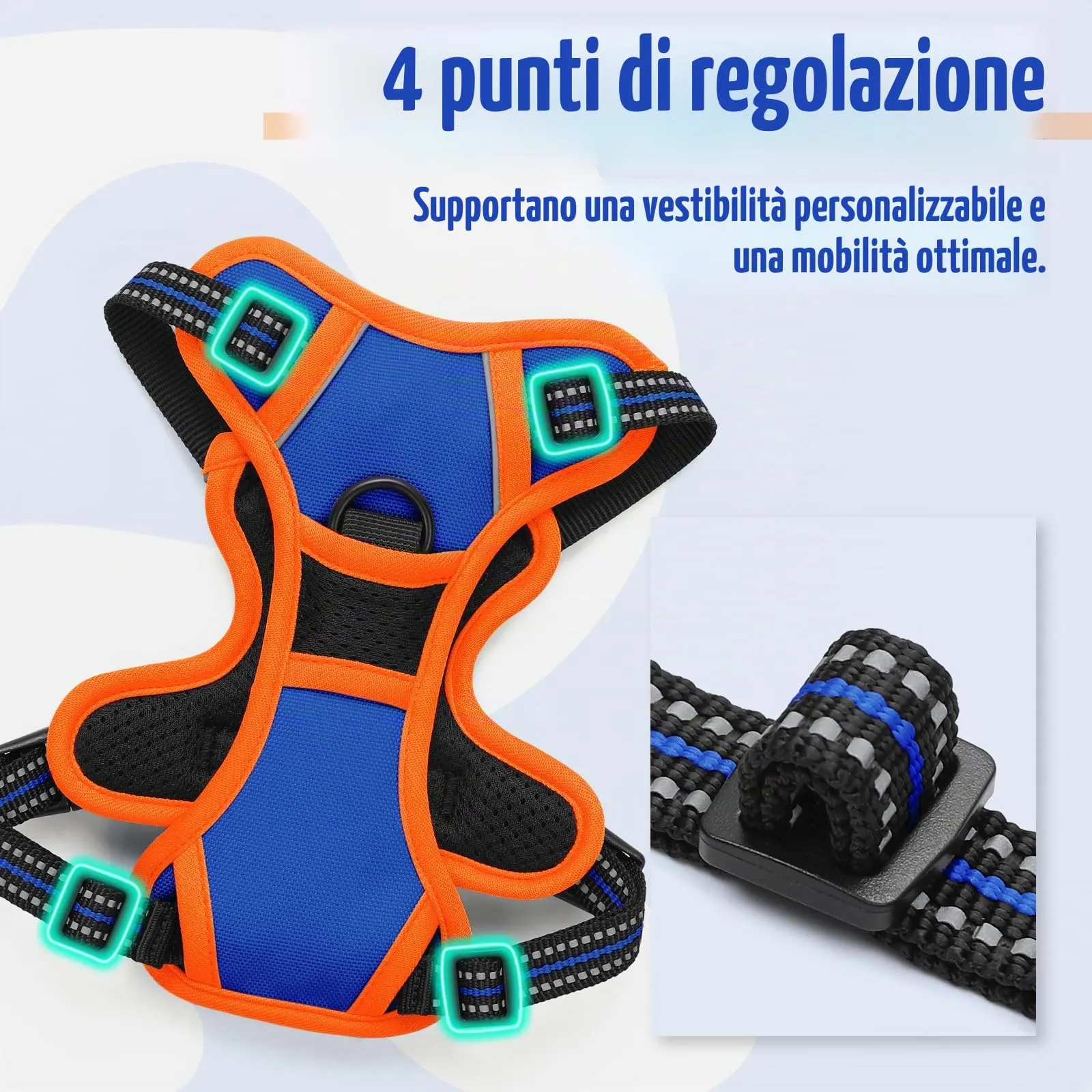 rabbitgoo Pettorina Cane ad H Regolabile Anti Tiro Riflettente, Blu + Arancione, XS - immagine 5