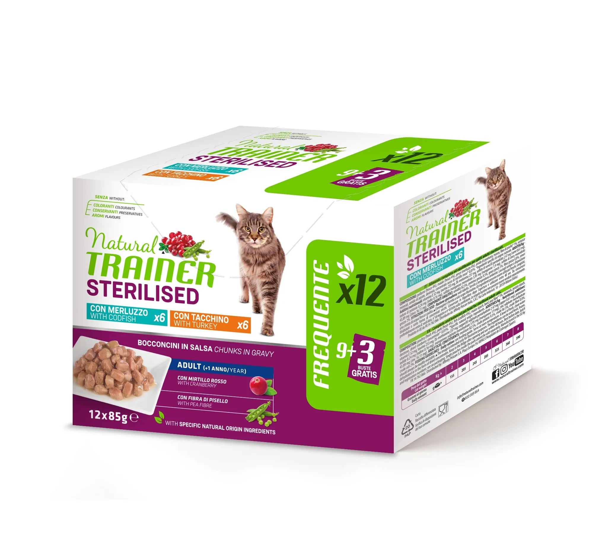 Trainer Natural Cibo Umido per Gatti Adulti Sterilizzati, Tacchino e Merluzzo, 12 x 85 g - immagine 1
