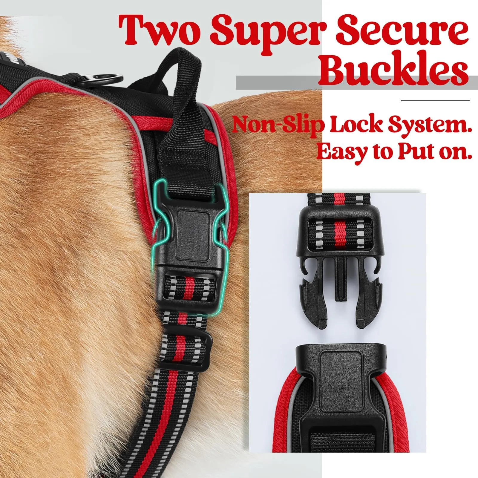rabbitgoo Pettorina Cane ad h Regolabile Anti Tiro Riflettente, Nero + Rosso, L - immagine 5