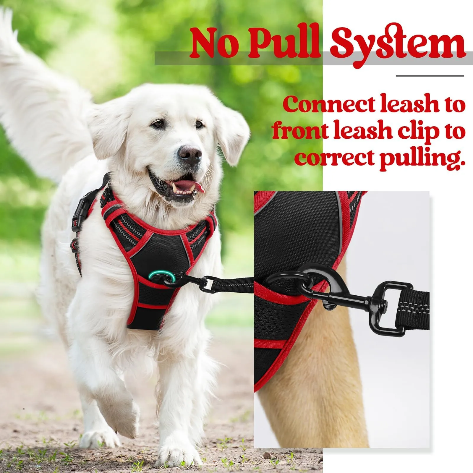 rabbitgoo Pettorina Cane ad h Regolabile Anti Tiro Riflettente, Nero + Rosso, L - immagine 7