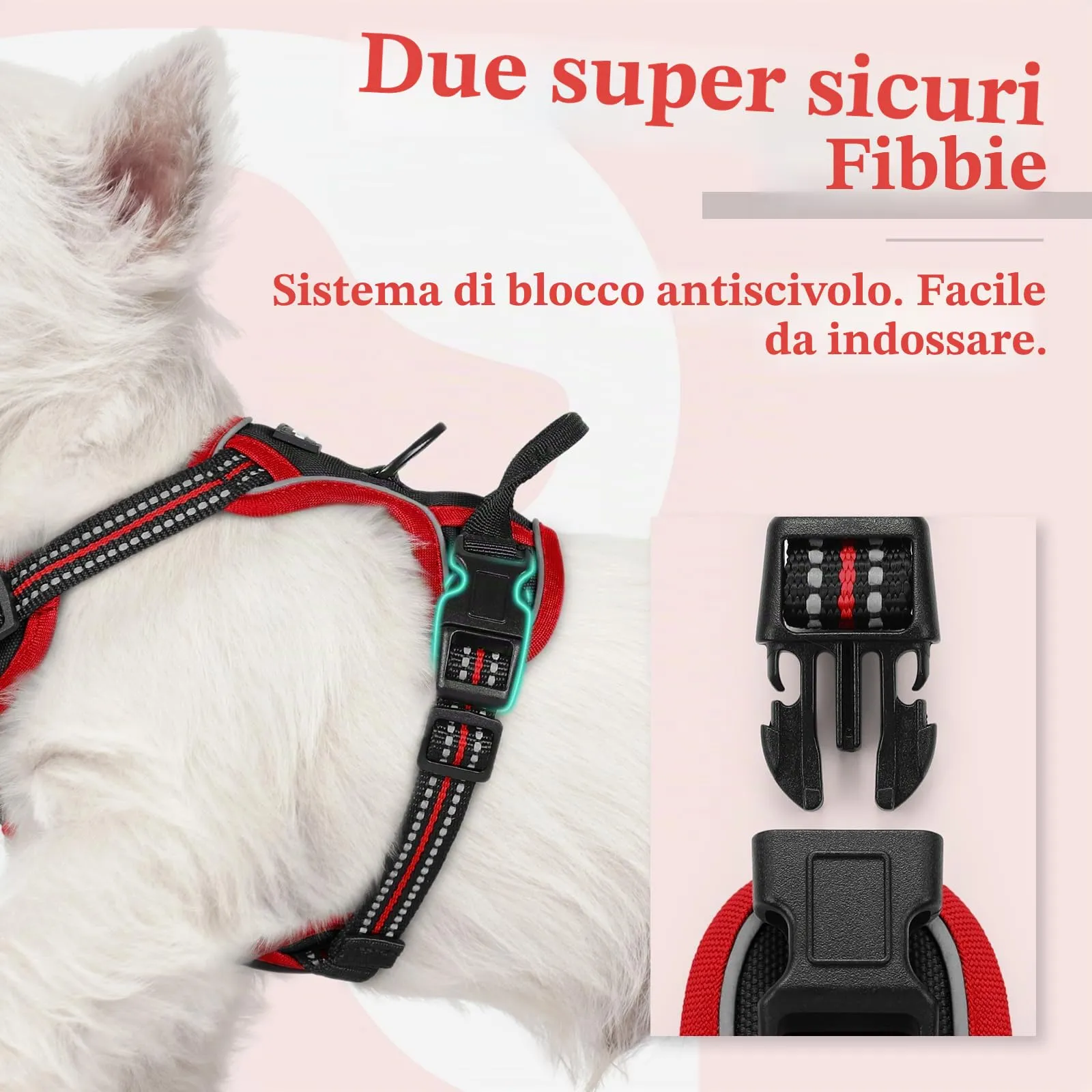 rabbitgoo Pettorina Cane ad H Regolabile, Anti Tiro e Riflettente, Traspirante, Nero + Rosso, XS - immagine 4