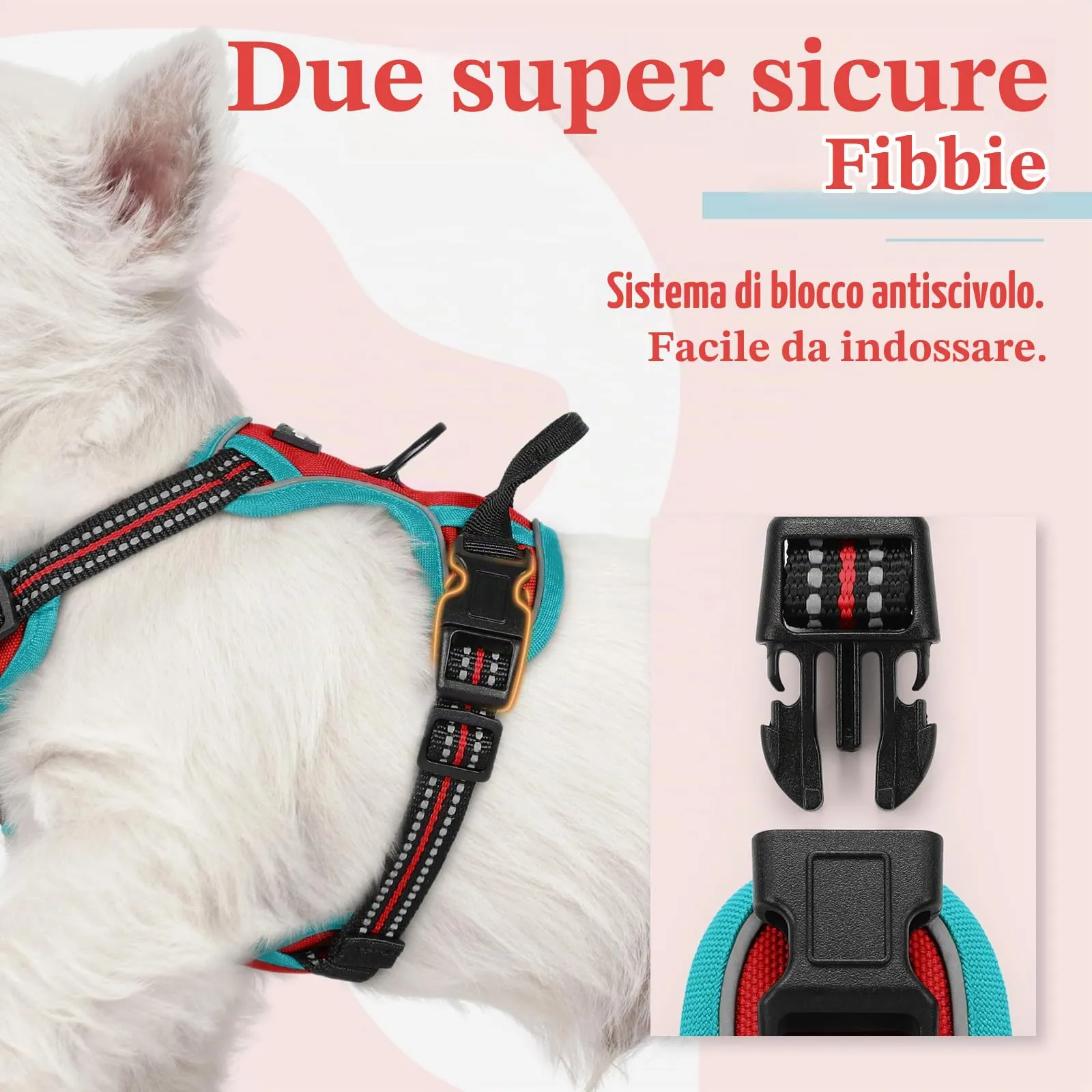 rabbitgoo Pettorina Cane ad H Regolabile Anti Tiro Riflettente, Rosso + Blu Pavone, XS - immagine 4