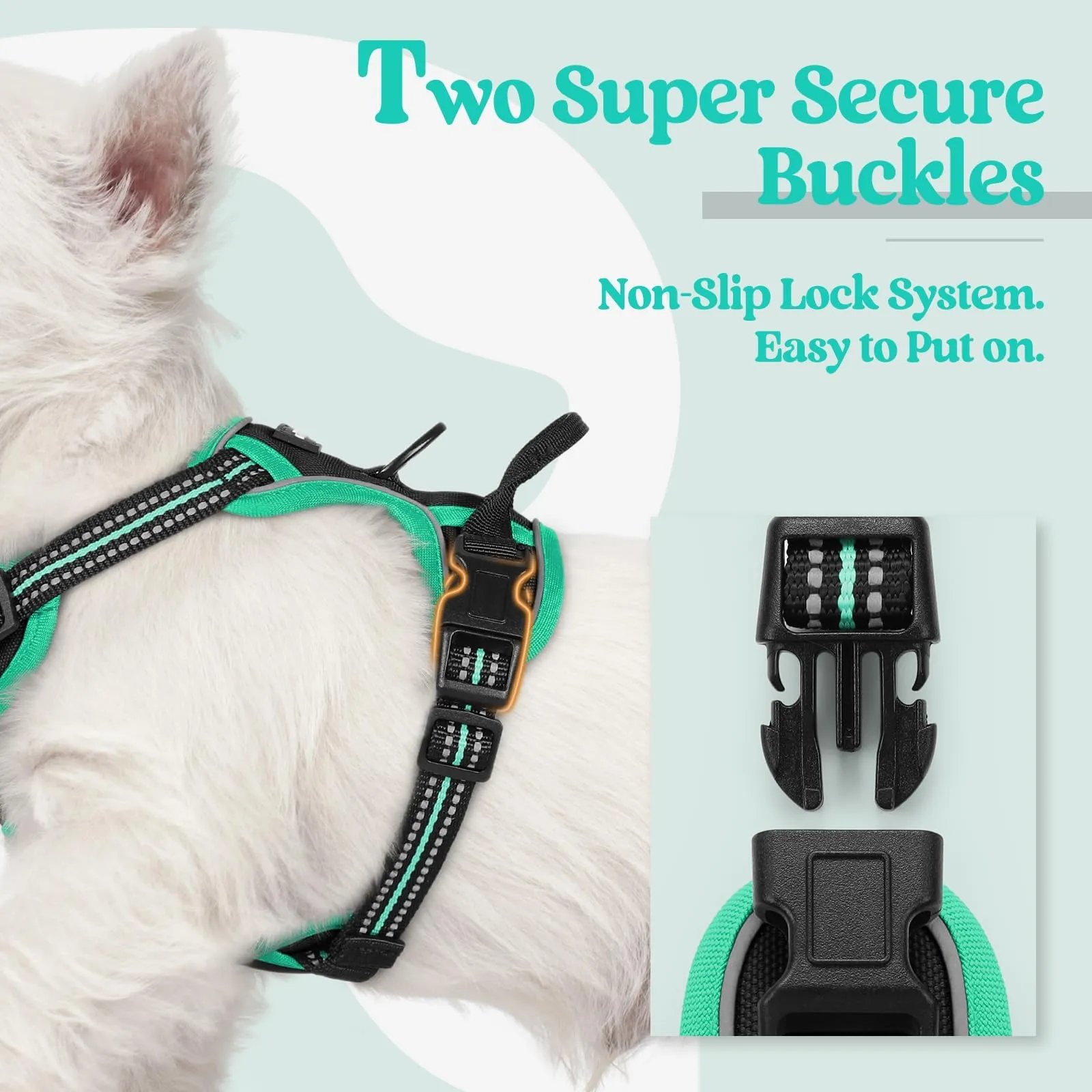 rabbitgoo Pettorina Cane ad H Regolabile Anti Tiro Riflettente, Nero + Menta, XS - immagine 4