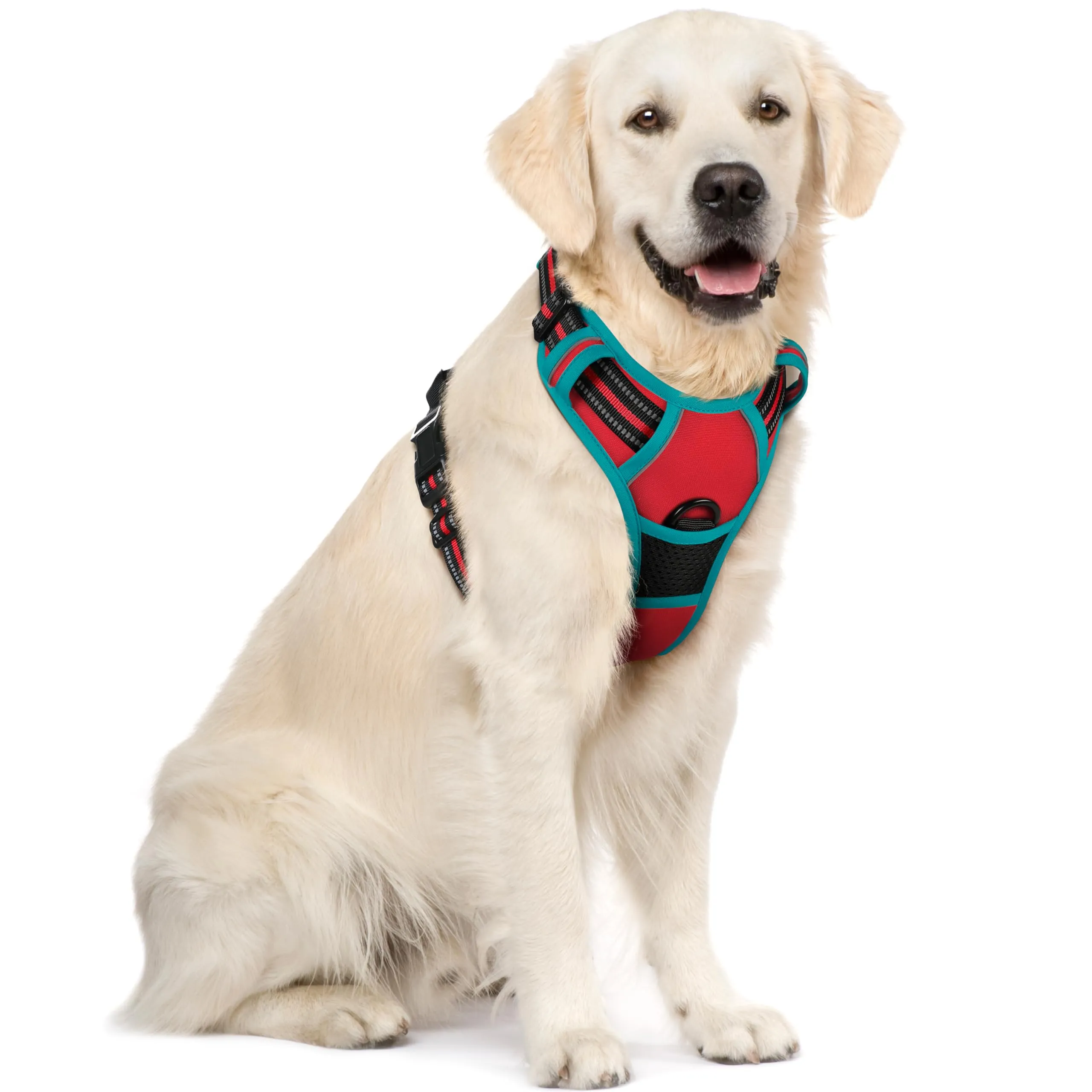 rabbitgoo Pettorina Cane ad H Regolabile Anti Tiro Riflettente, Rosso + Blu Pavone, XL - immagine 1