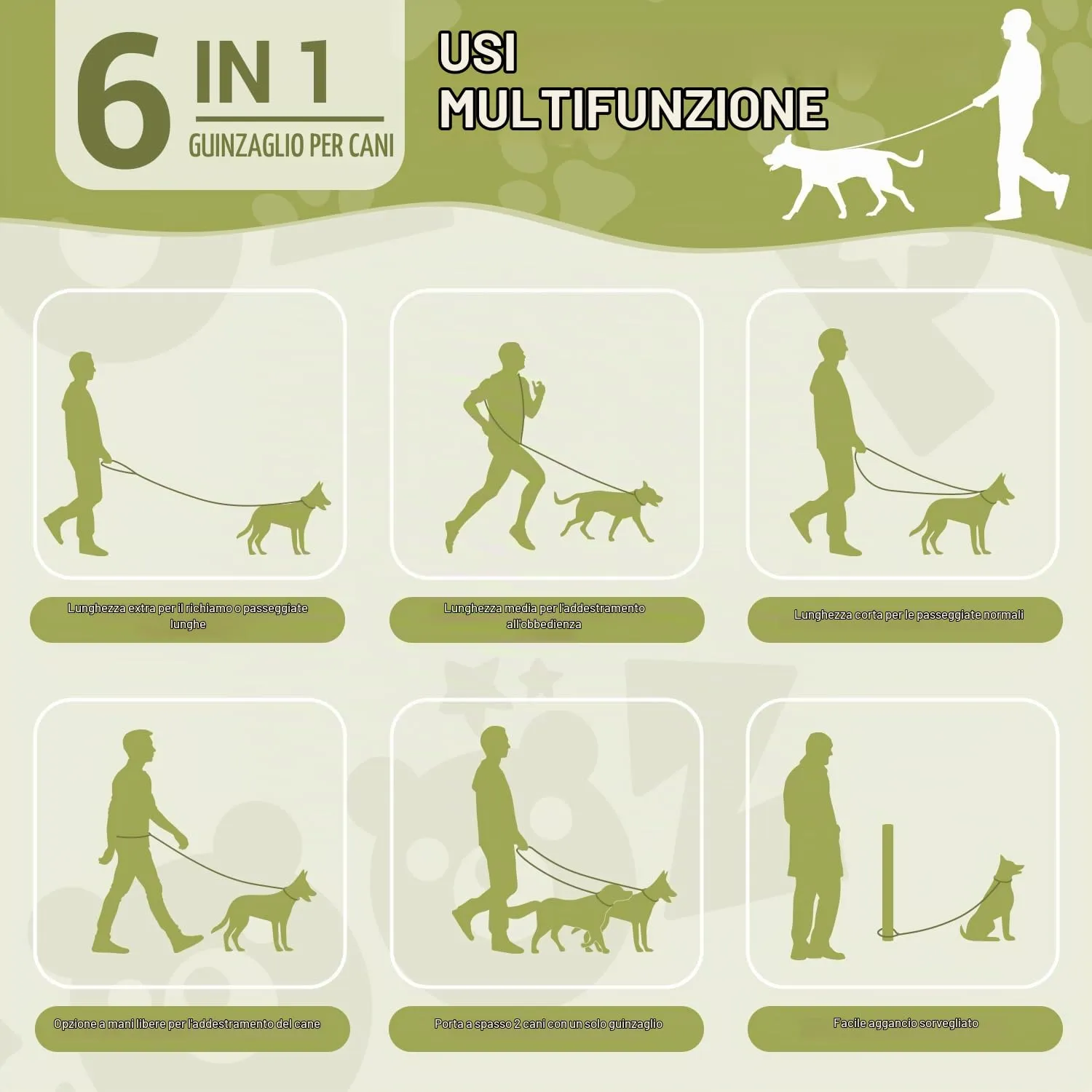 PETCOOZ Guinzaglio Addestramento per Cani Doppio, 3M Regolabile, Multifunzionale - immagine 2