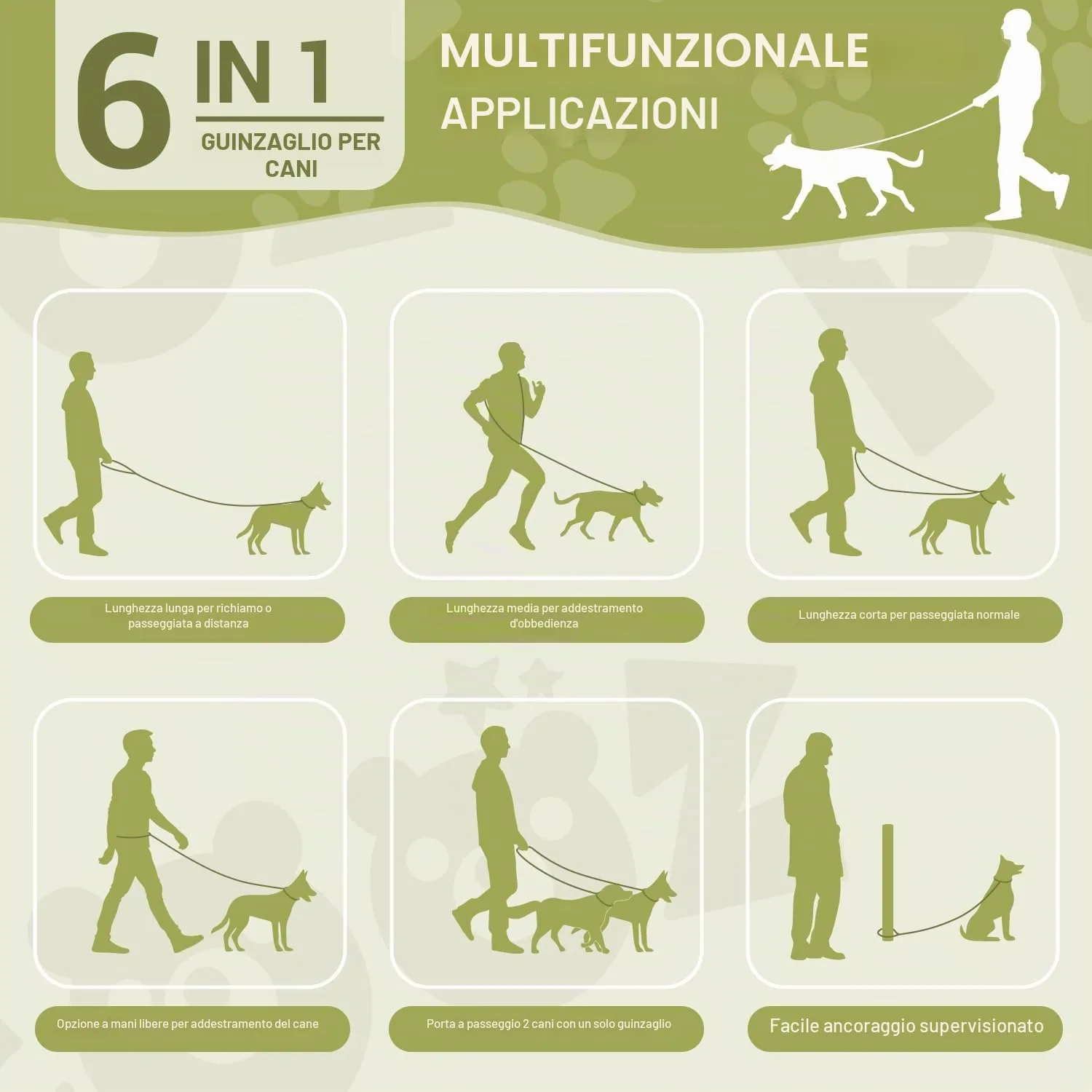 PETCOOZ Guinzaglio Addestramento Multifunzionale per Cani, Doppio, Regolabile 3M, Arancione - immagine 2