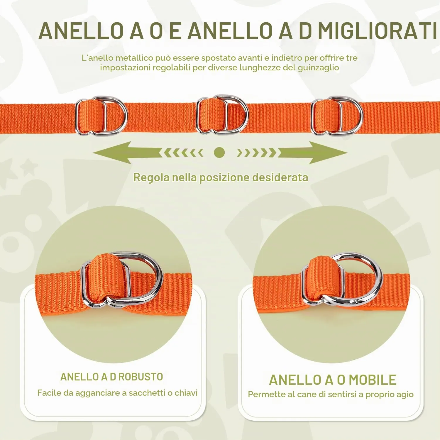 PETCOOZ Guinzaglio Addestramento Multifunzionale per Cani, Doppio, Regolabile 3M, Arancione - immagine 6