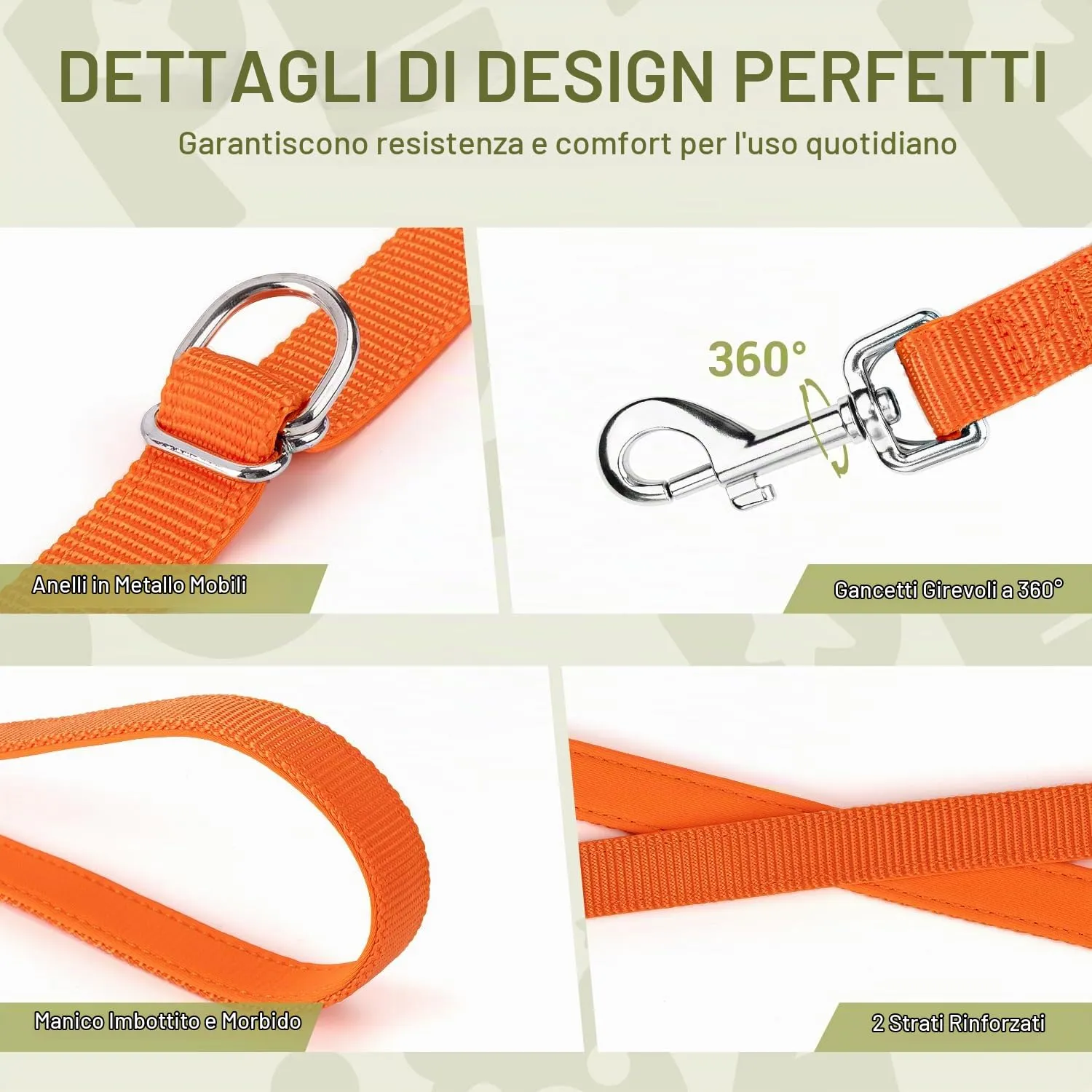 PETCOOZ Guinzaglio Addestramento Multifunzionale per Cani, Doppio, Regolabile 3M, Arancione - immagine 7