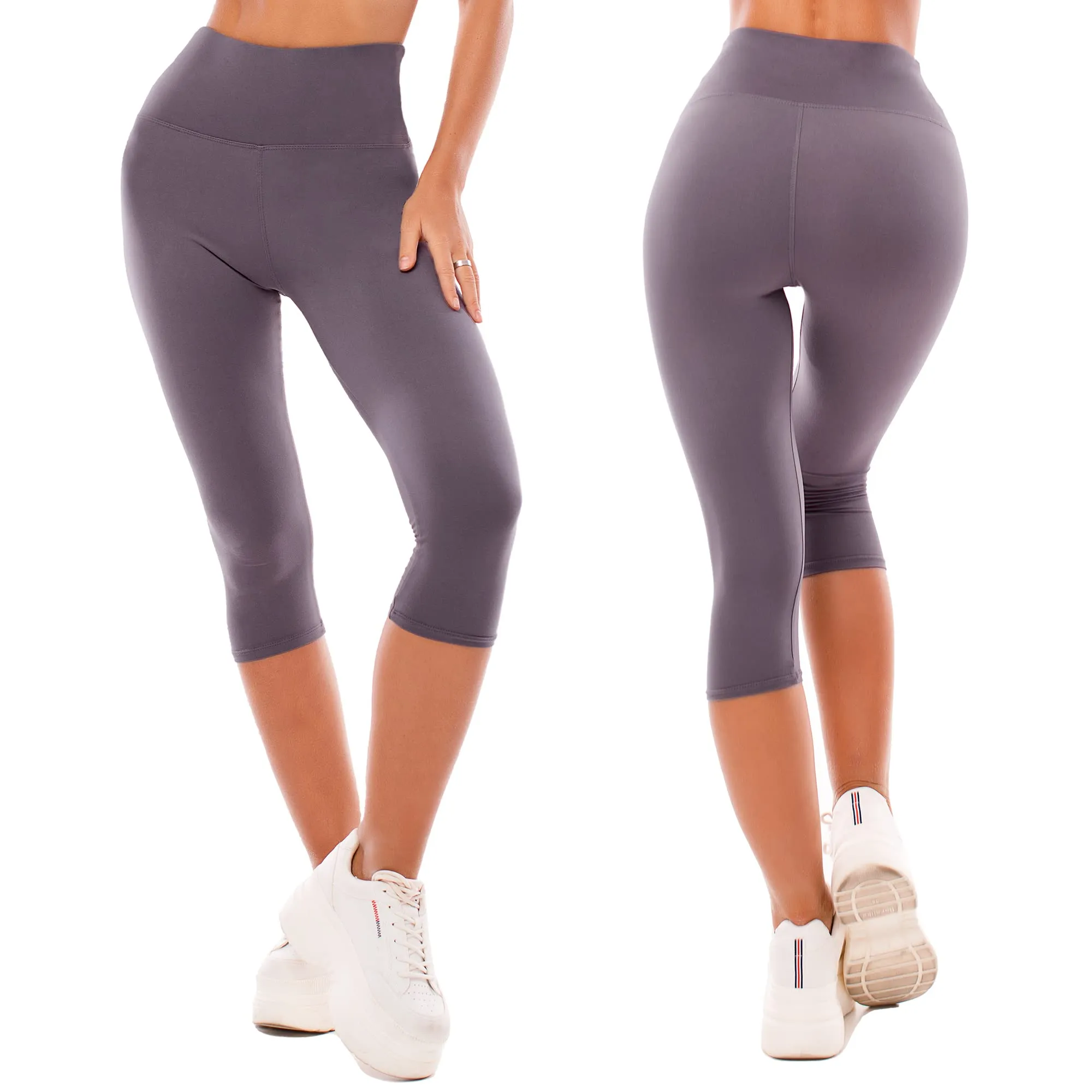 SINOPHANT Leggings Capri Vita Alta Donna, Fitness Yoga, XXL, Grigio - immagine 2