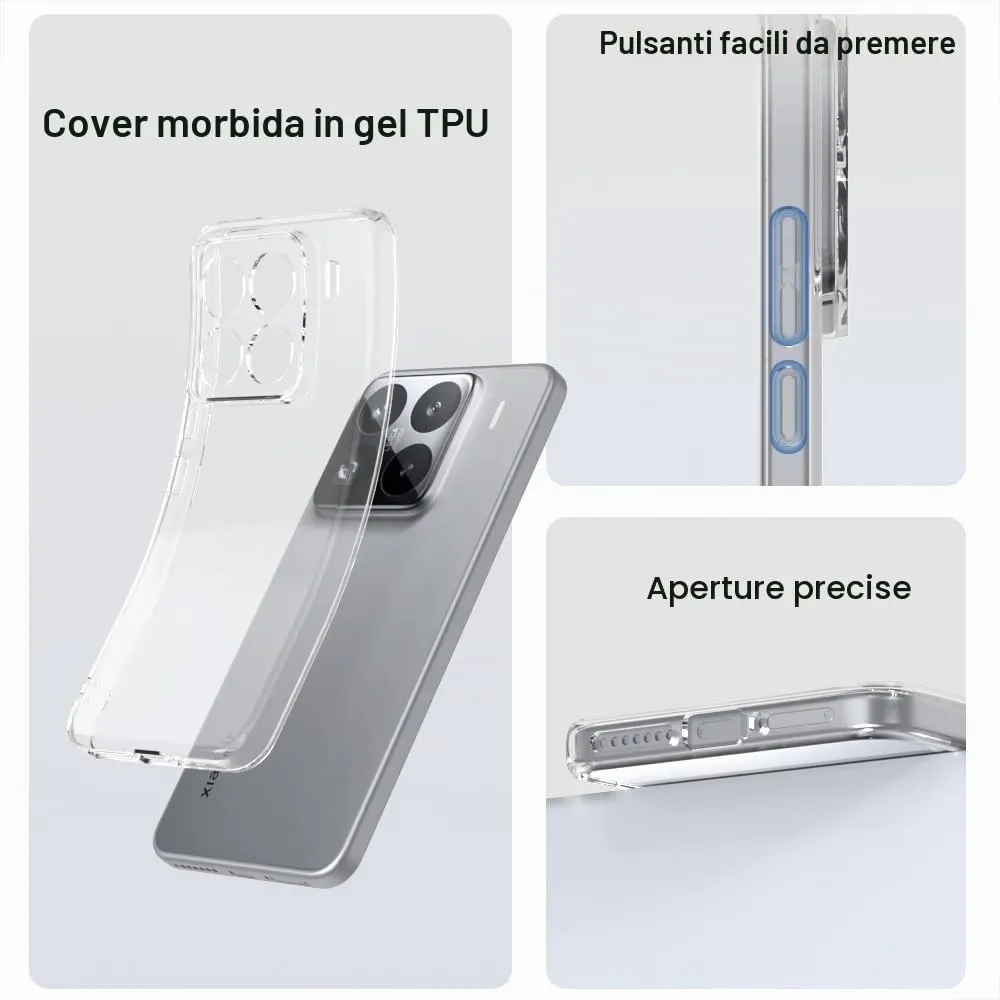 Captor Cover Trasparente per Xiaomi 15 Pro 5G, Custodia in Silicone TPU Flessibile - immagine 5