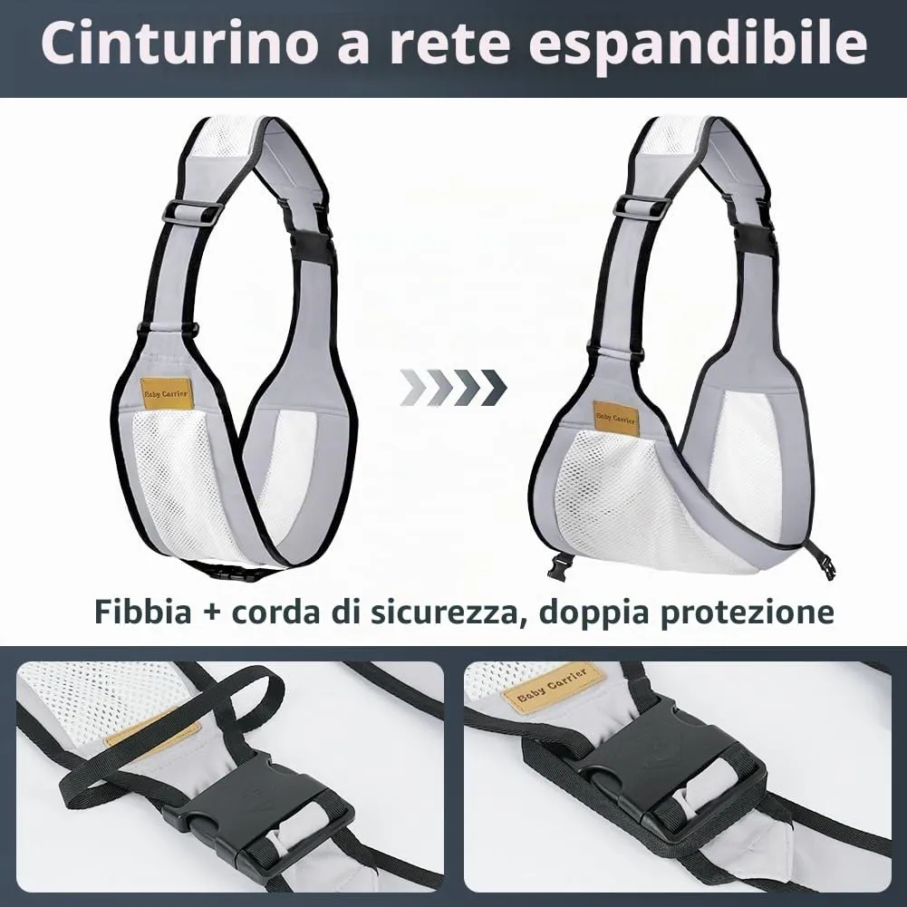 AOOWU Fascia Porta Bambino Traspirante, Marsupio Ergonomico Regolabile per Neonati 0-36 Mesi, Carico Max 25 Kg - immagine 3