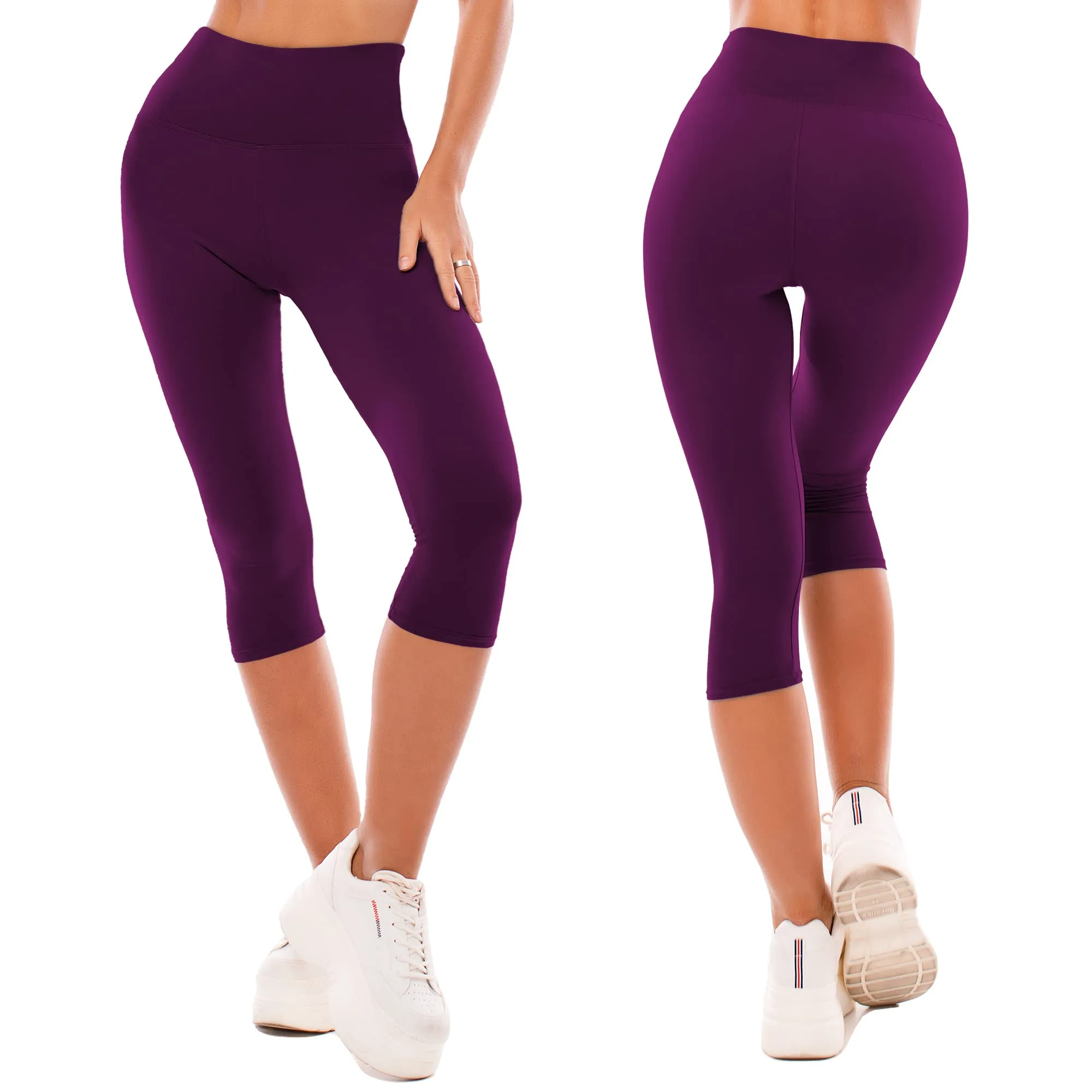 SINOPHANT Leggings Capri Vita Alta Donna Fitness e Yoga, L-XL, Prugna Viola - immagine 2