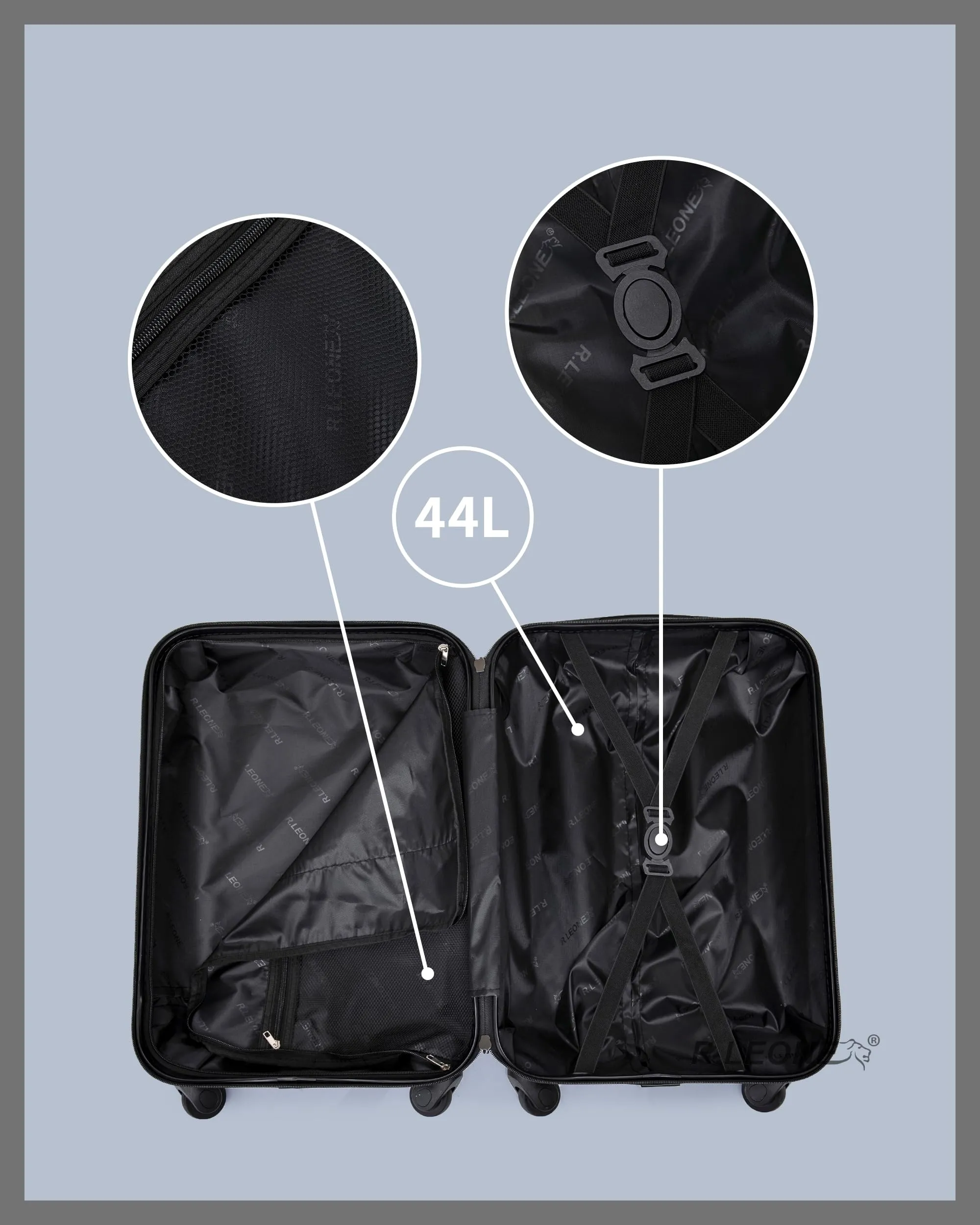 R.Leone Trolley Bagaglio a Mano 55x35x25 cm in ABS 4 Ruote 20373FR Viola - immagine 6