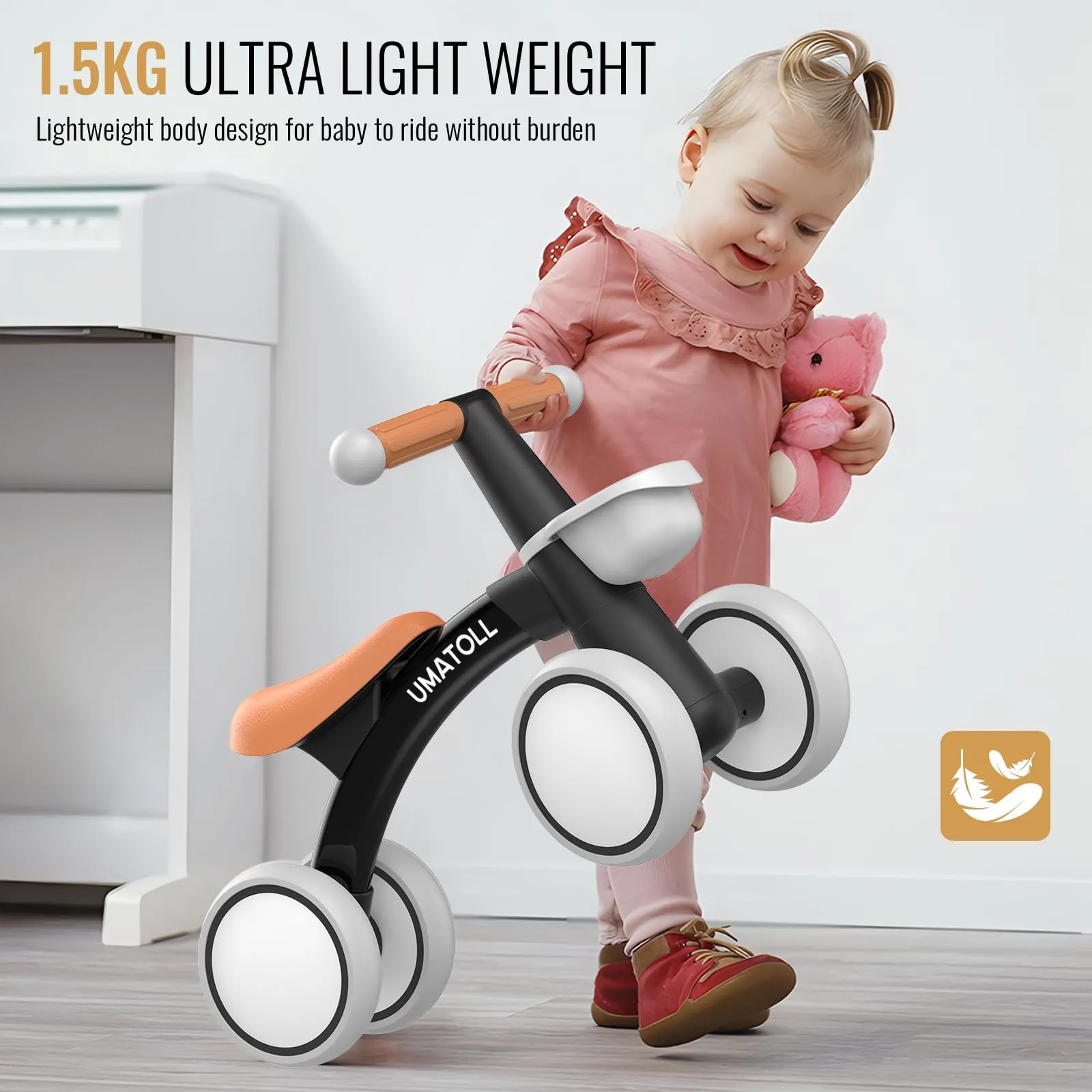 Umatoll Bici Senza Pedali per Bambini 1-2 Anni, Nero - immagine 5