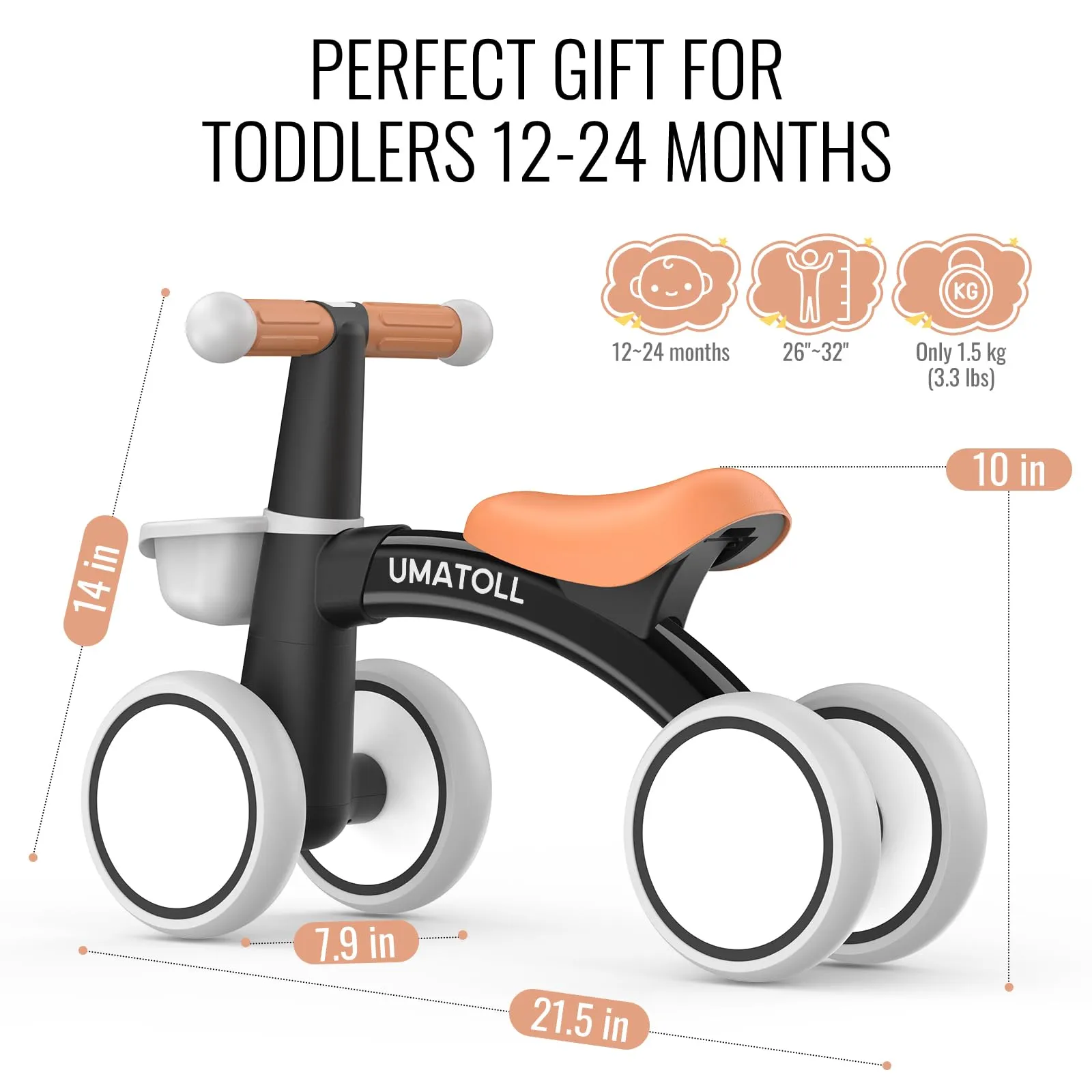 Umatoll Bici Senza Pedali per Bambini 1-2 Anni, Nero - immagine 9