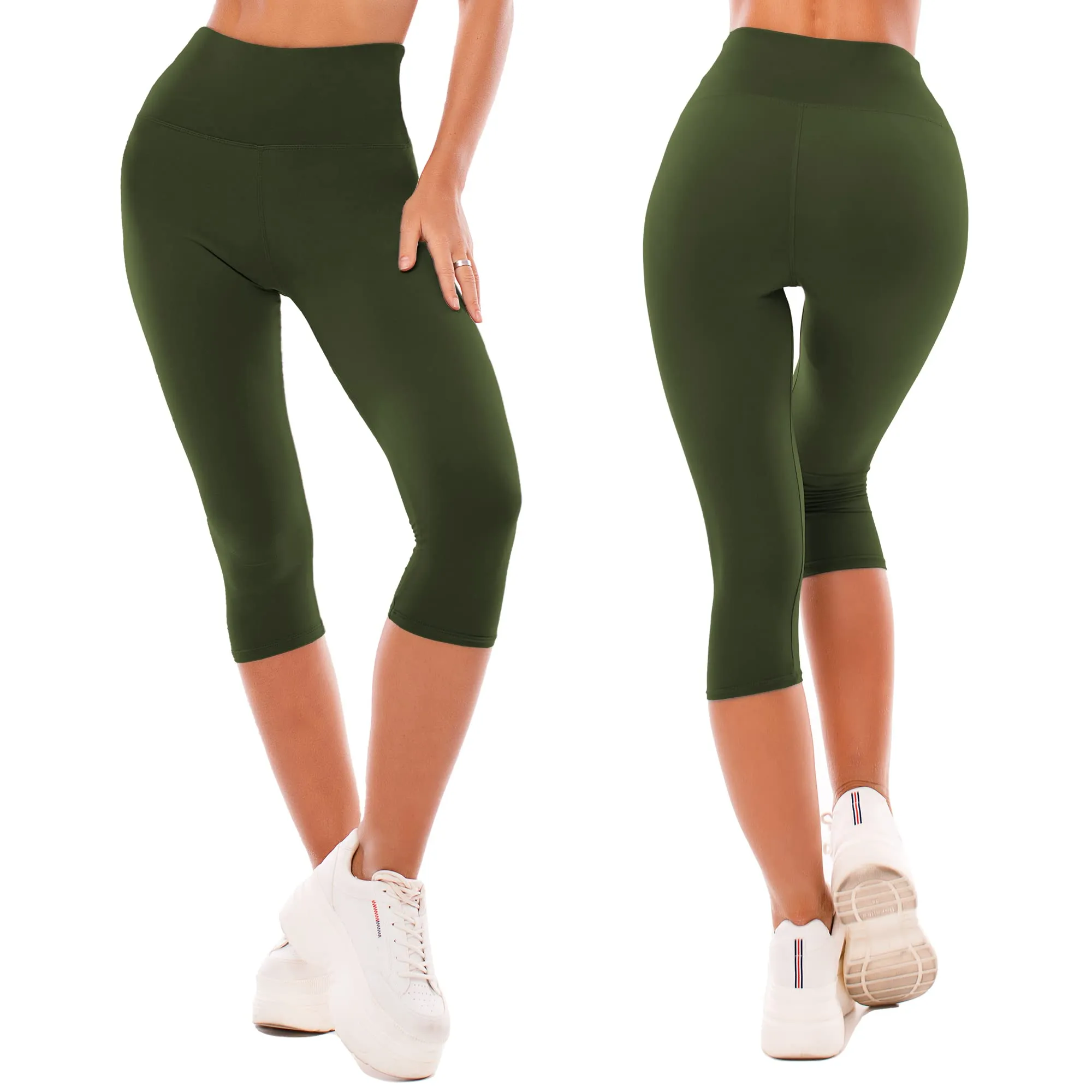 SINOPHANT Leggings Capri Vita Alta Donna, L-XL, Verde Militare - immagine 2