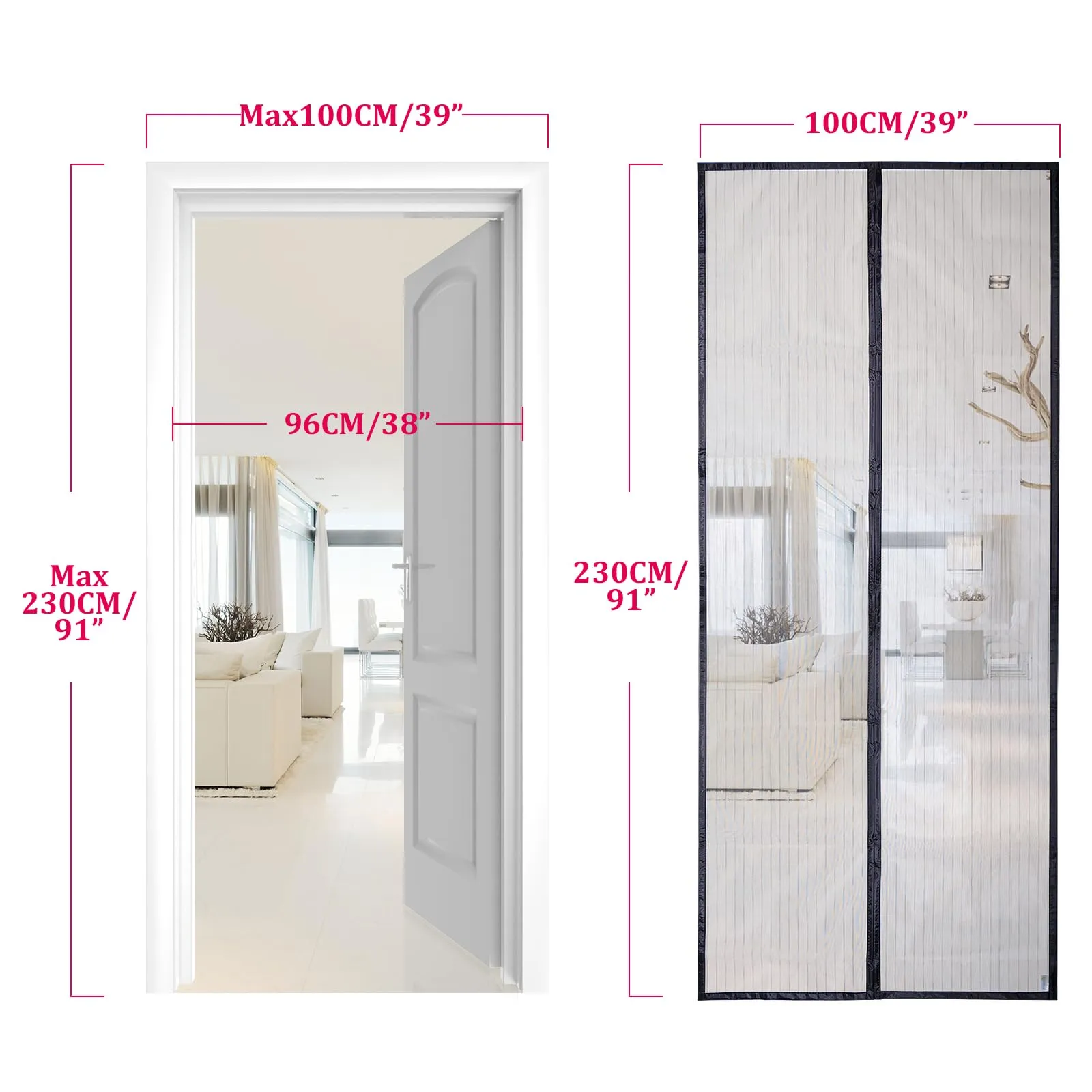Apalus Zanzariera Magnetica per Porte 100x230 cm, Nero - immagine 4