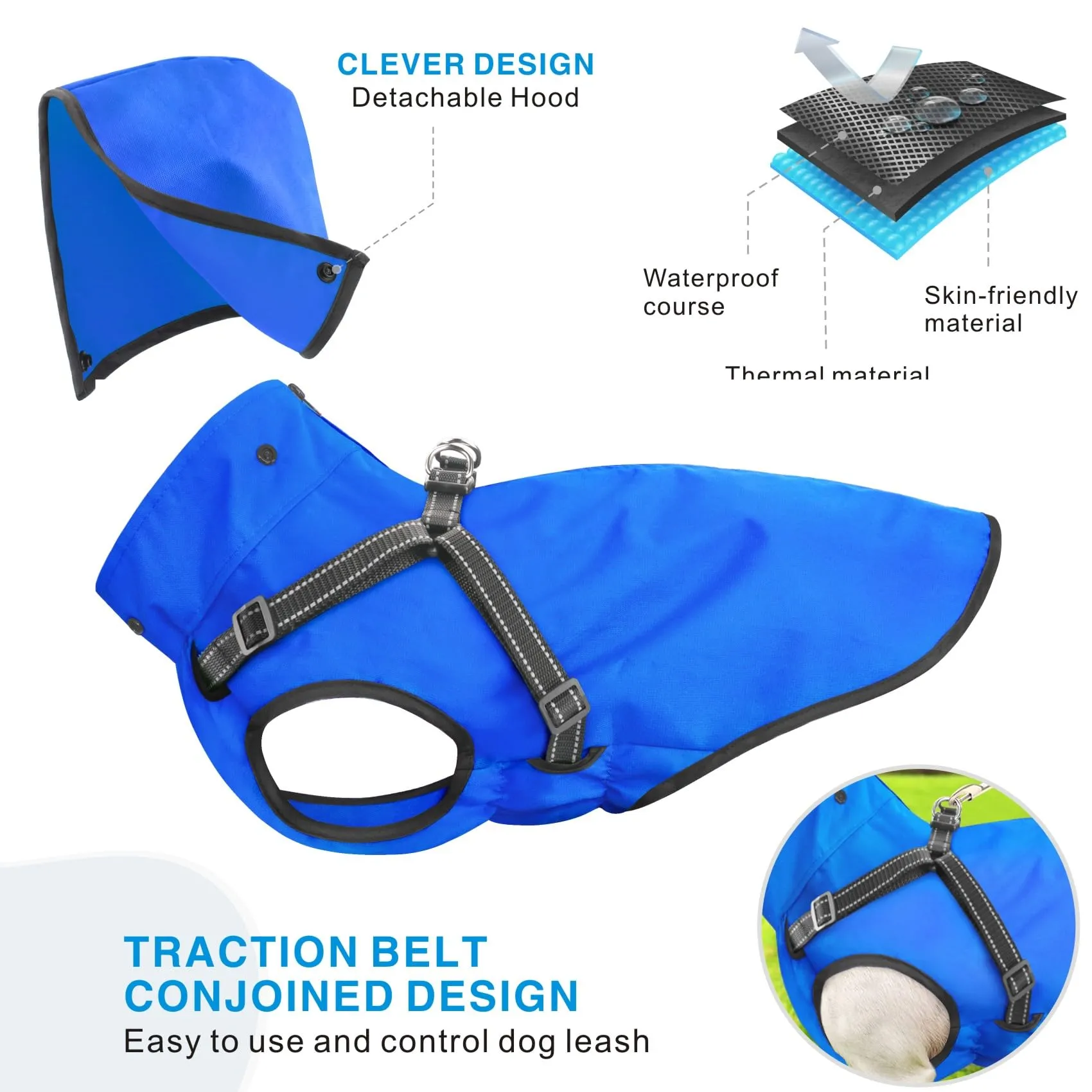 Mosucoirl Impermeabile per cani con cappuccio, Blu, XL - immagine 6