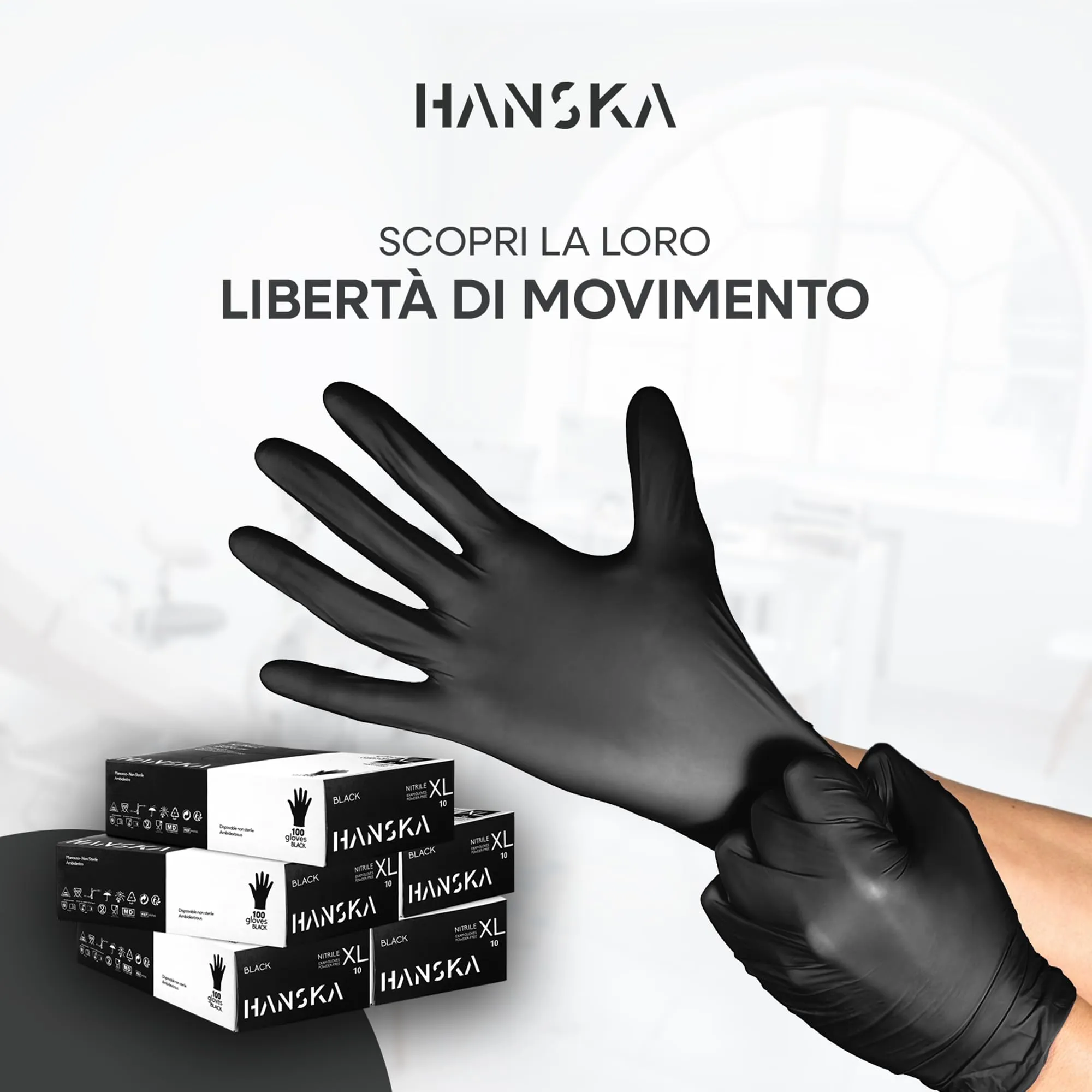 HANSKA Guanti Monouso Nitrile Neri, Senza Polvere, XL (500 pezzi) - immagine 3