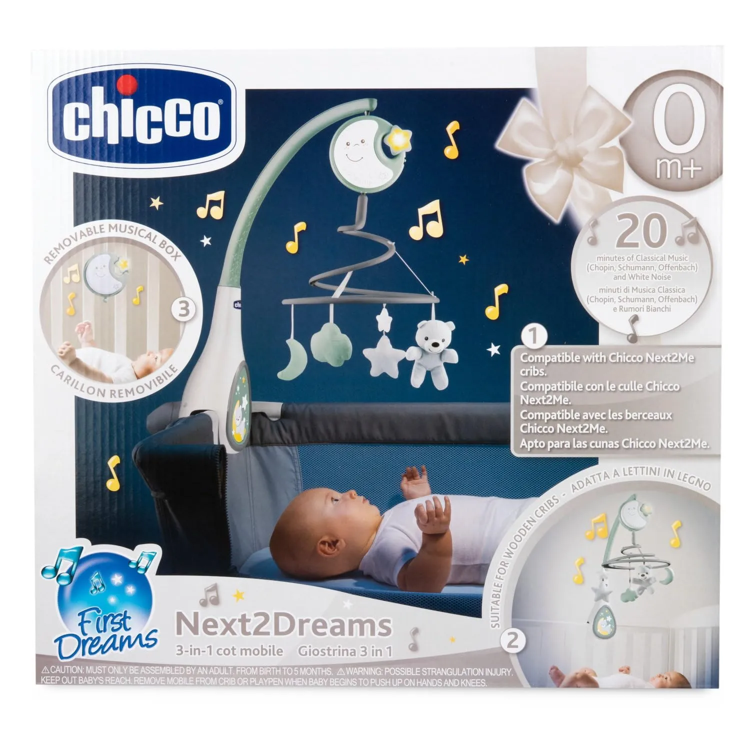 Chicco Next2Dreams Giostrina Culla 3in1 con Carillon Elettronico e Proiettore, Verde - immagine 7