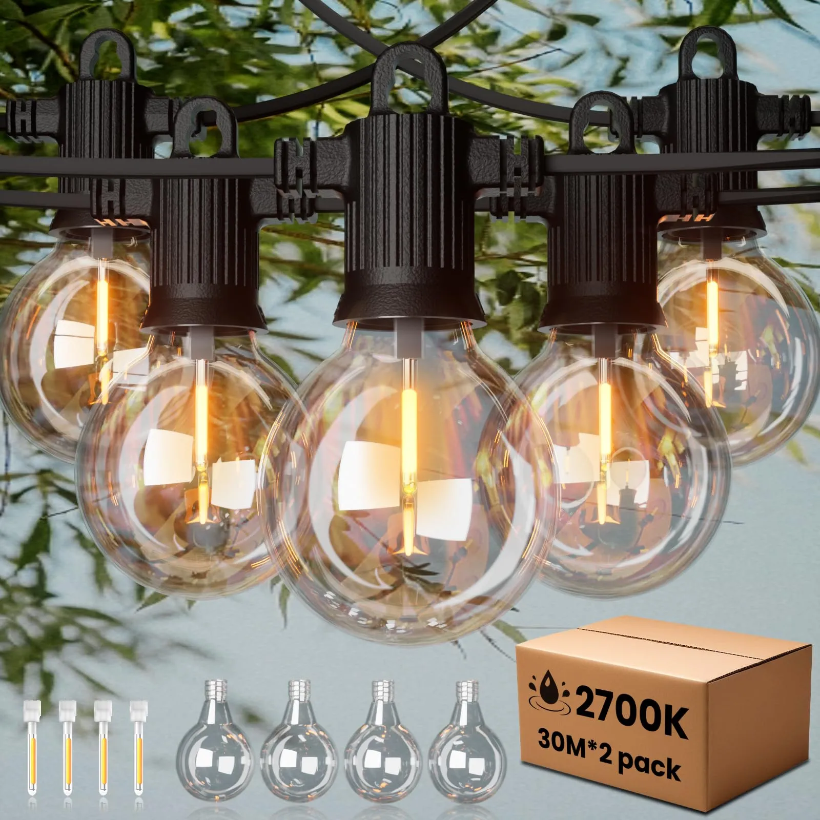 ZOTOYI G40 Outdoor String Lights 200FT/60M (2x30M), 84 LED Bulbs (2-Pack) - immagine 1