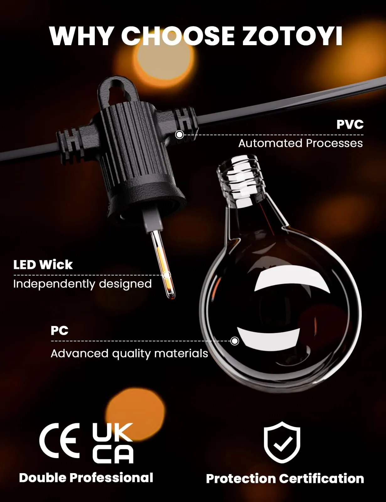 ZOTOYI G40 Outdoor String Lights 200FT/60M (2x30M), 84 LED Bulbs (2-Pack) - immagine 5
