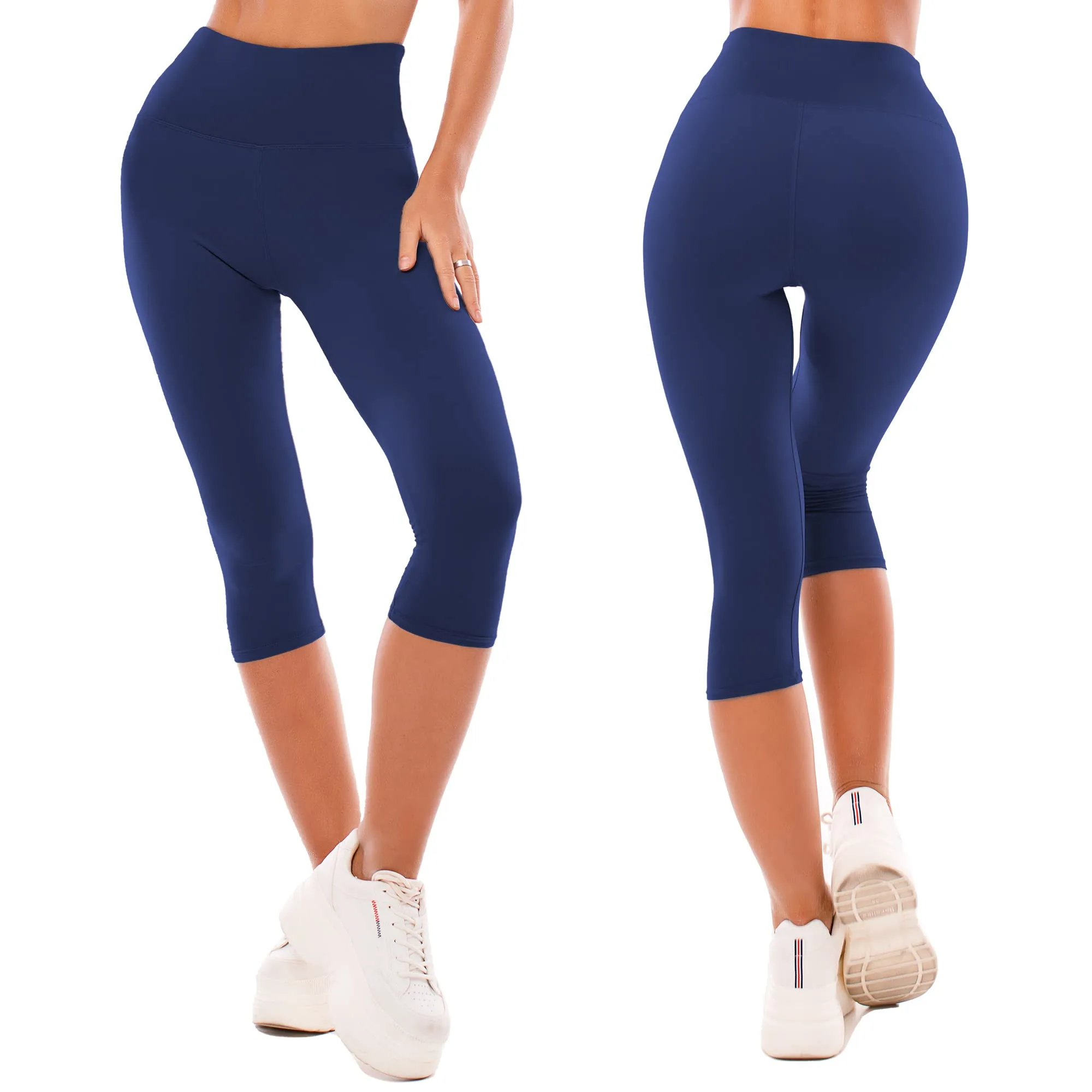SINOPHANT Leggings Capri Vita Alta Donna, Blu Marino, S-M - immagine 2