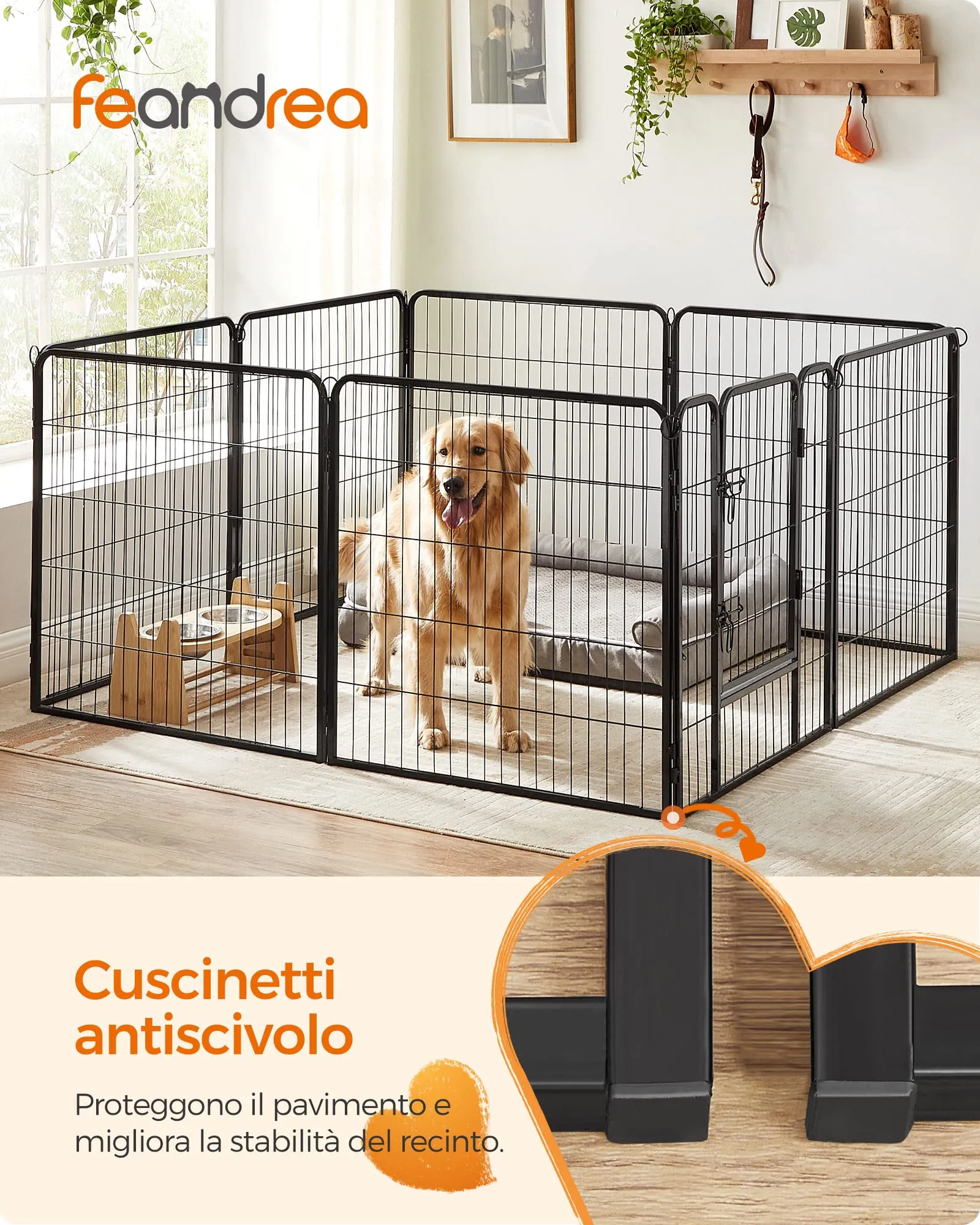 Feandrea Recinto per Animali Box per Cani, 8 Pannelli 77 x 80 cm, Nero PPK88H - immagine 2