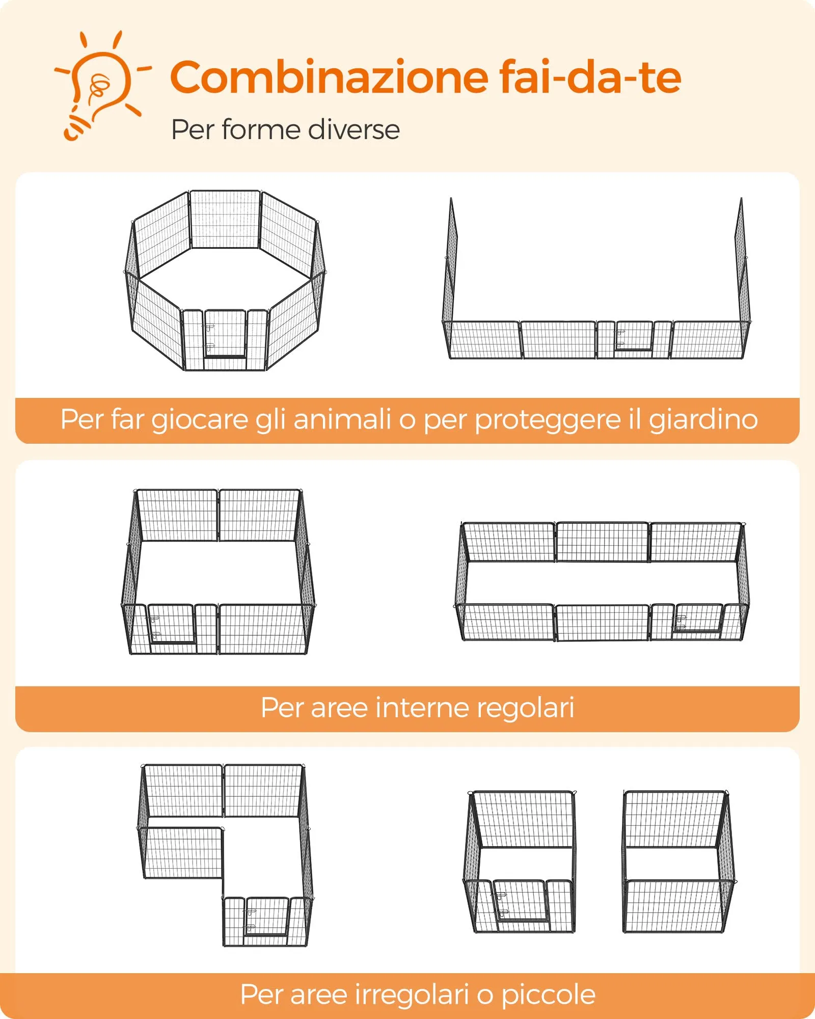 Feandrea Recinto per Animali Box per Cani, 8 Pannelli 77 x 80 cm, Nero PPK88H - immagine 3