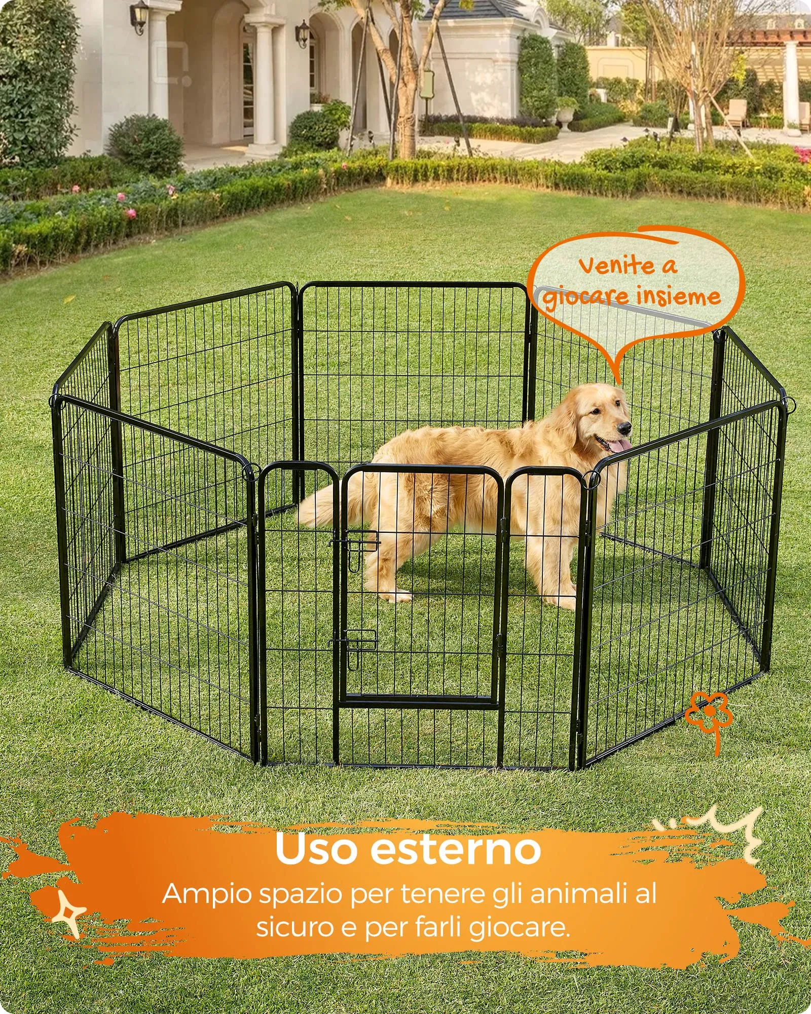 Feandrea Recinto per Animali Box per Cani, 8 Pannelli 77 x 80 cm, Nero PPK88H - immagine 4