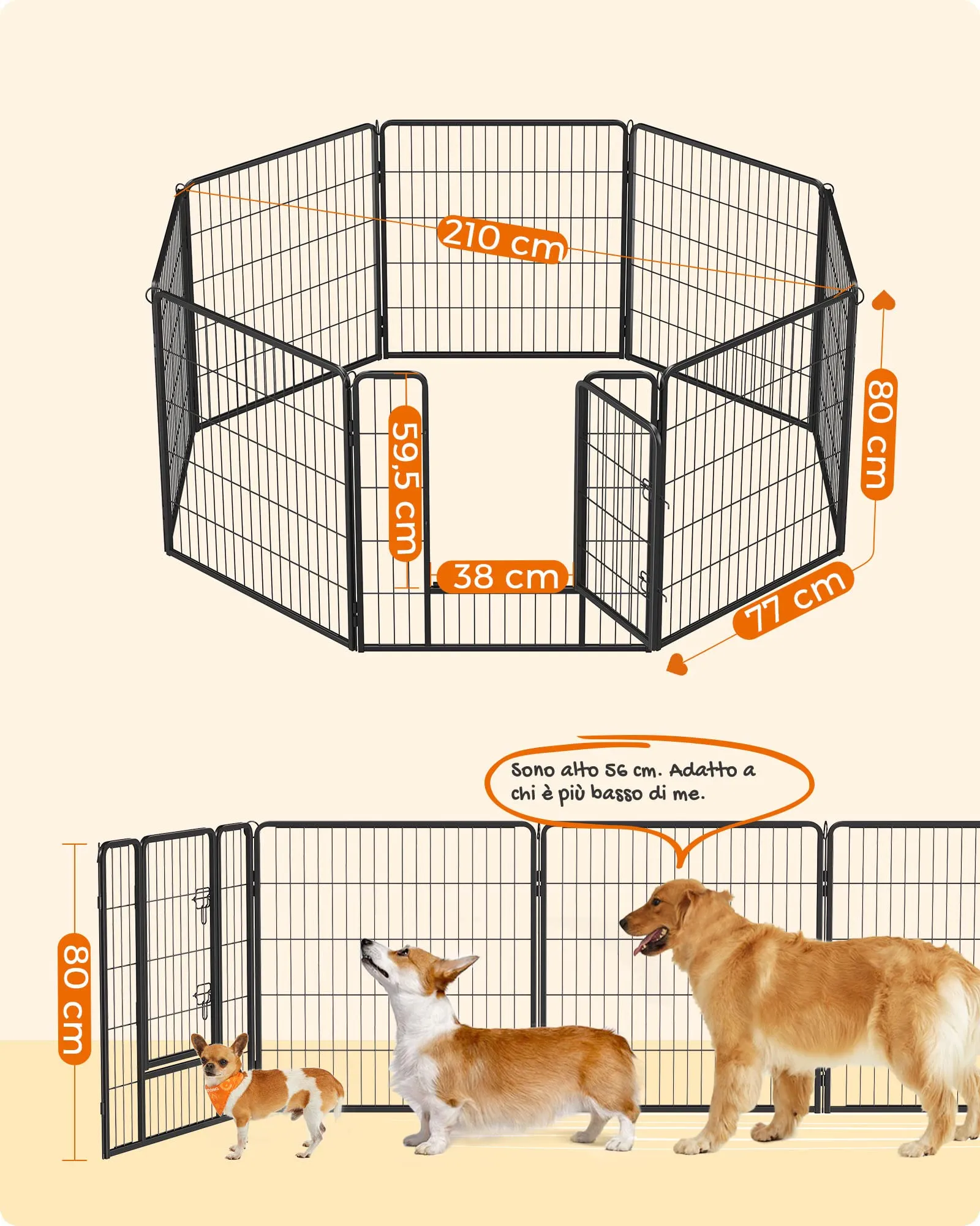 Feandrea Recinto per Animali Box per Cani, 8 Pannelli 77 x 80 cm, Nero PPK88H - immagine 6
