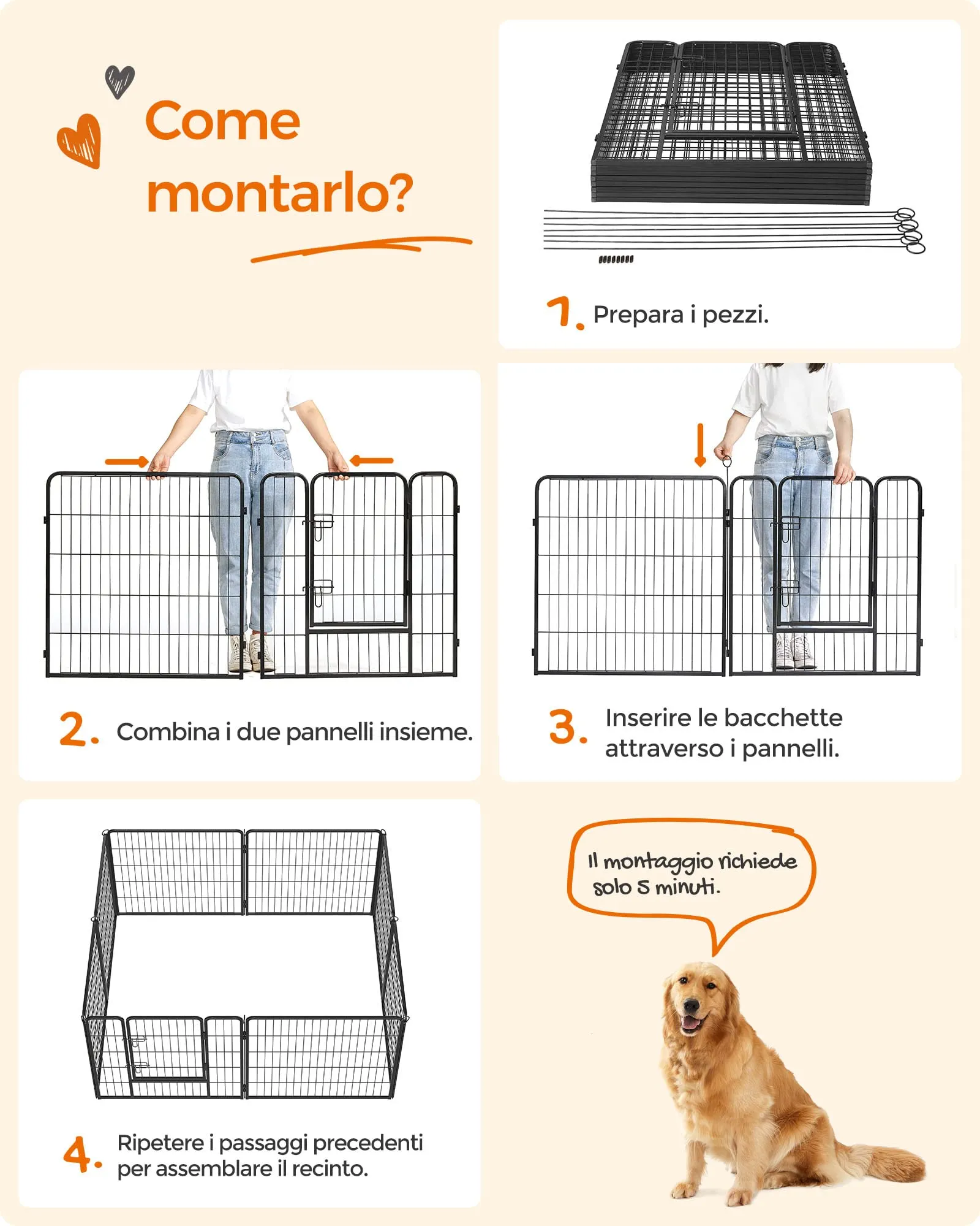 Feandrea Recinto per Animali Box per Cani, 8 Pannelli 77 x 80 cm, Nero PPK88H - immagine 7