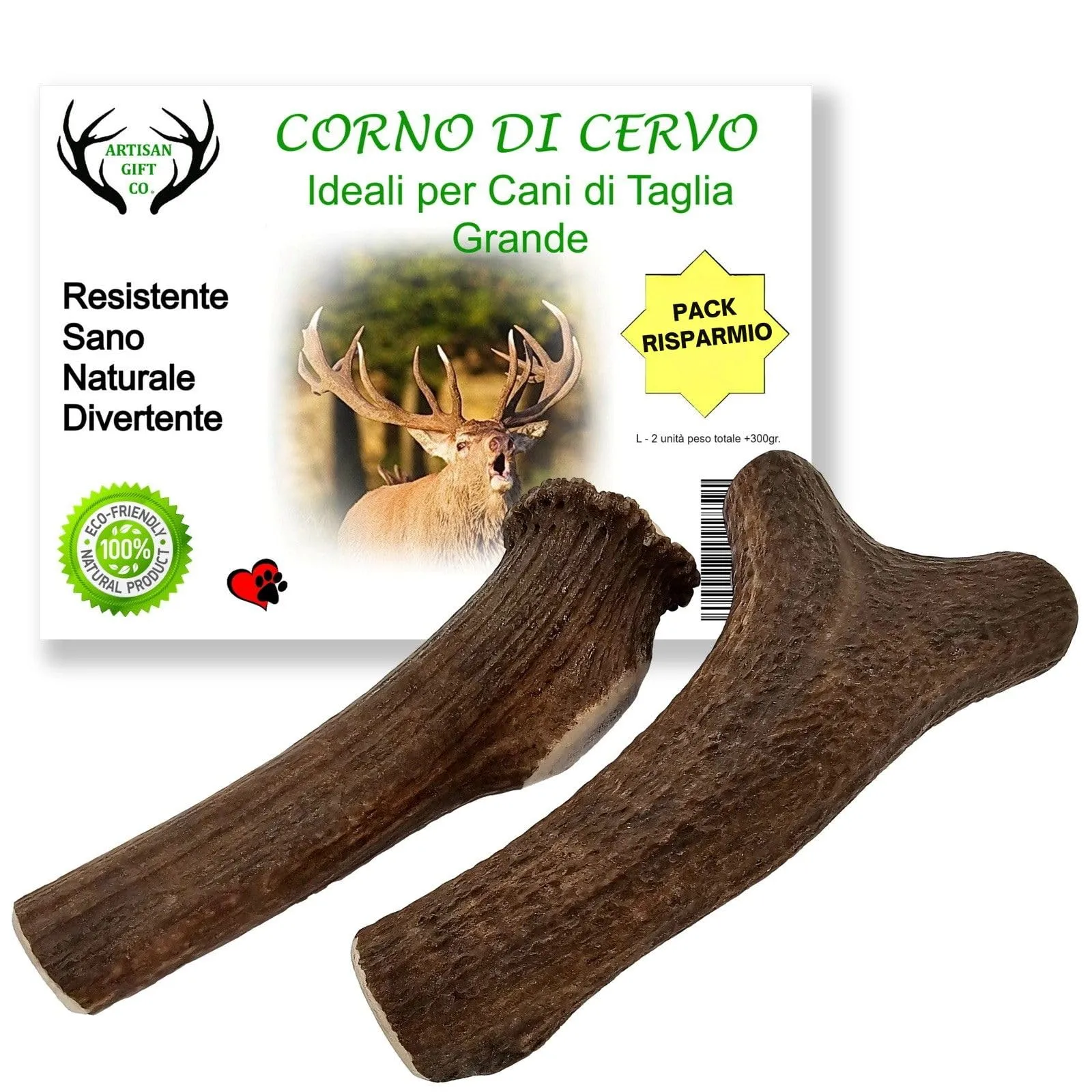 Artisan Gift Co Osso di Cervo per Cani, Taglia L, 2 Pezzi (150 g) - immagine 1