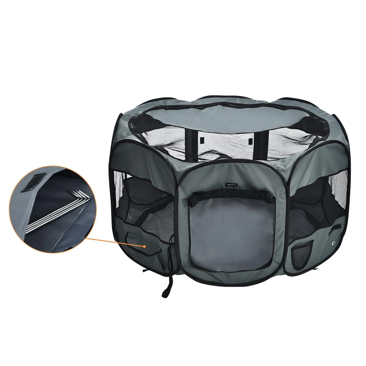 Amazon Basics Recinto Ottagonale Portatile per Animali Domestici, 114 cm, Grigio - immagine 2