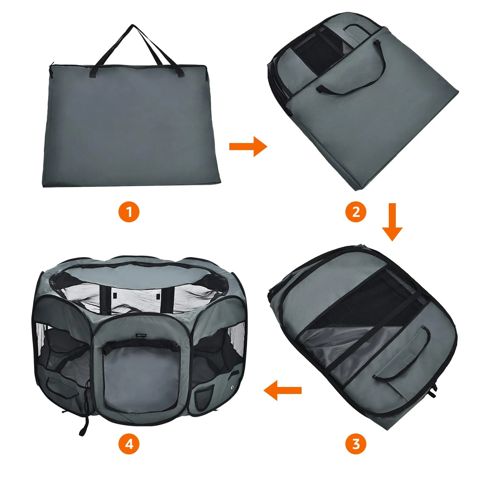 Amazon Basics Recinto Ottagonale Portatile per Animali Domestici, 114 cm, Grigio - immagine 3