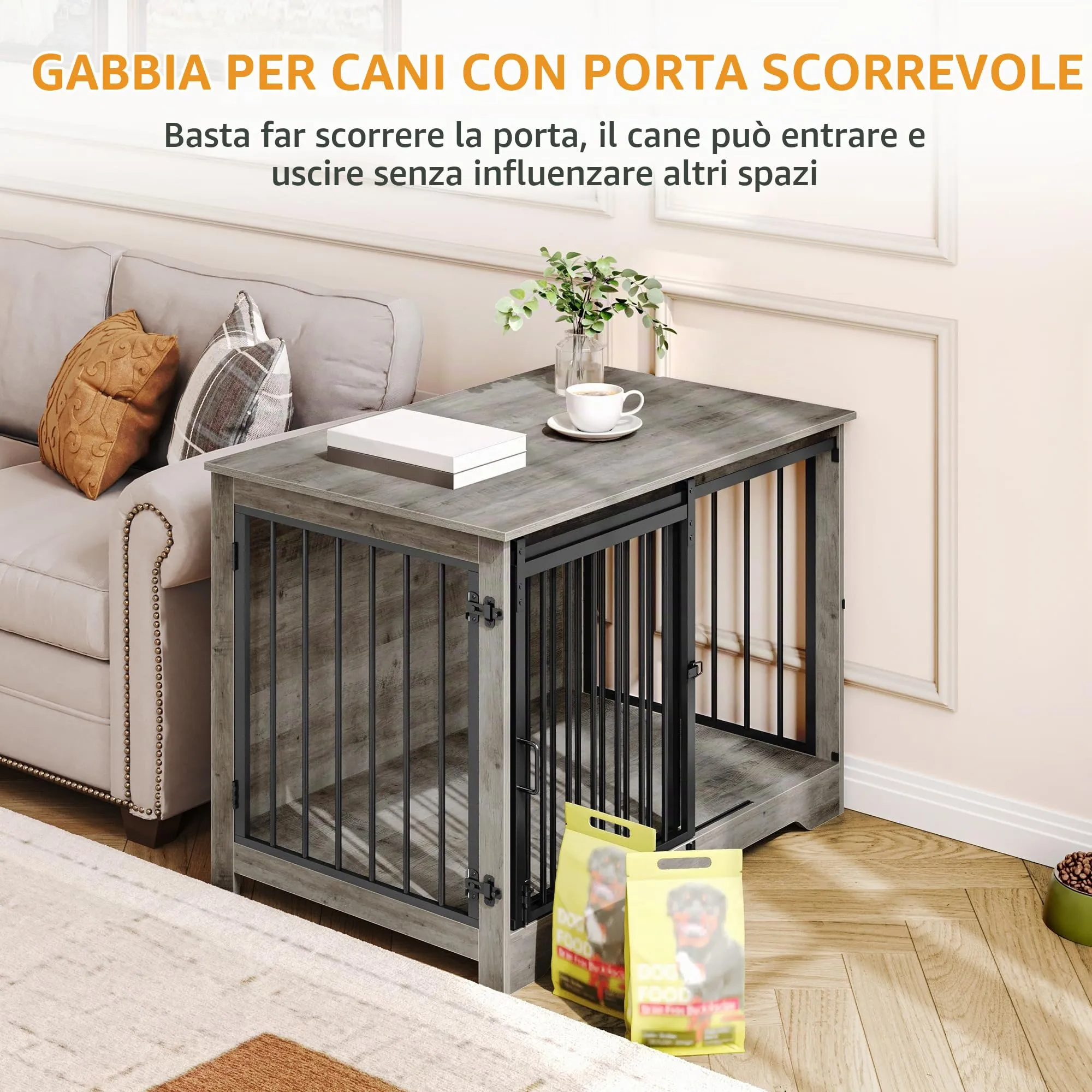 Hzuaneri Gabbia per Cani con Tavolo Supplemento, Avorio Chiaro, 100 cm - immagine 3