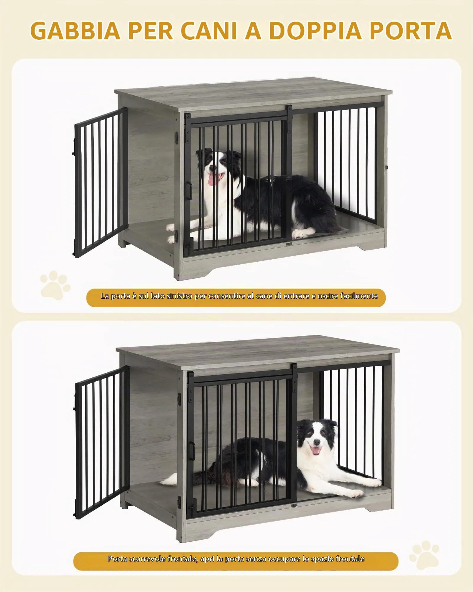 Hzuaneri Gabbia per Cani con Tavolo Supplemento, Avorio Chiaro, 100 cm - immagine 4