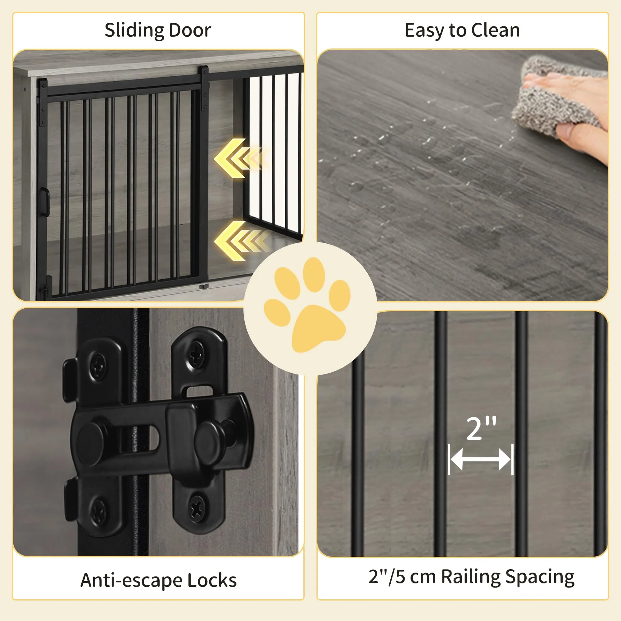 Hzuaneri Gabbia per Cani con Tavolo Supplemento, Avorio Chiaro, 100 cm - immagine 6