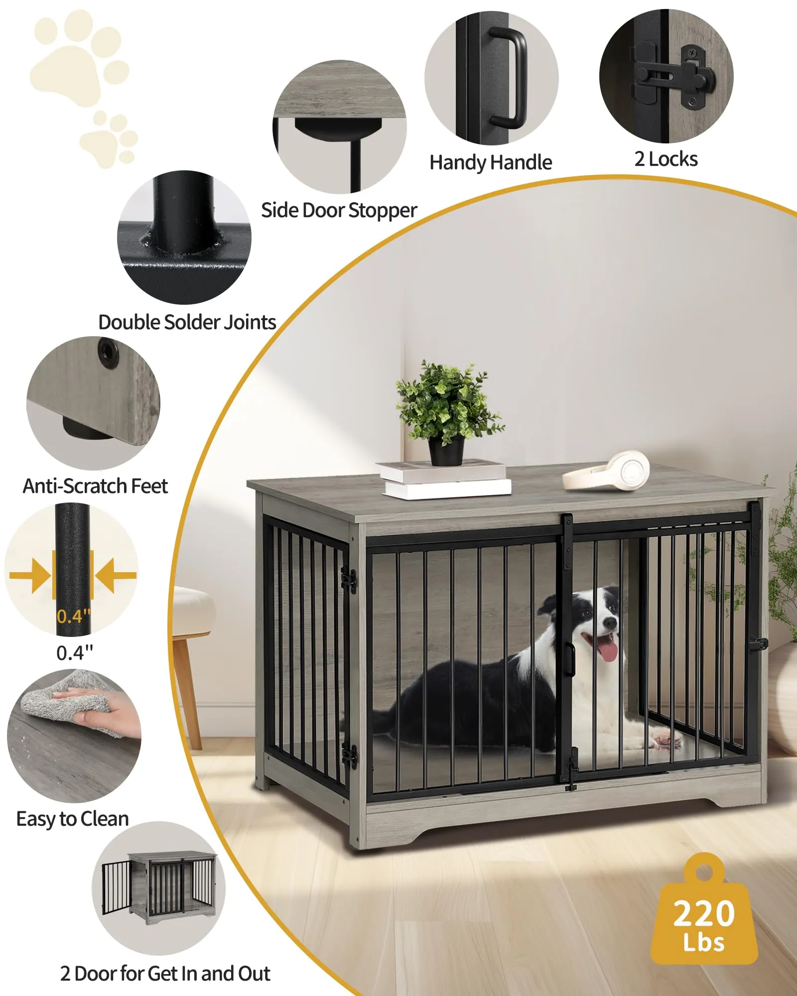 Hzuaneri Gabbia per Cani con Tavolo Supplemento, Avorio Chiaro, 100 cm - immagine 7