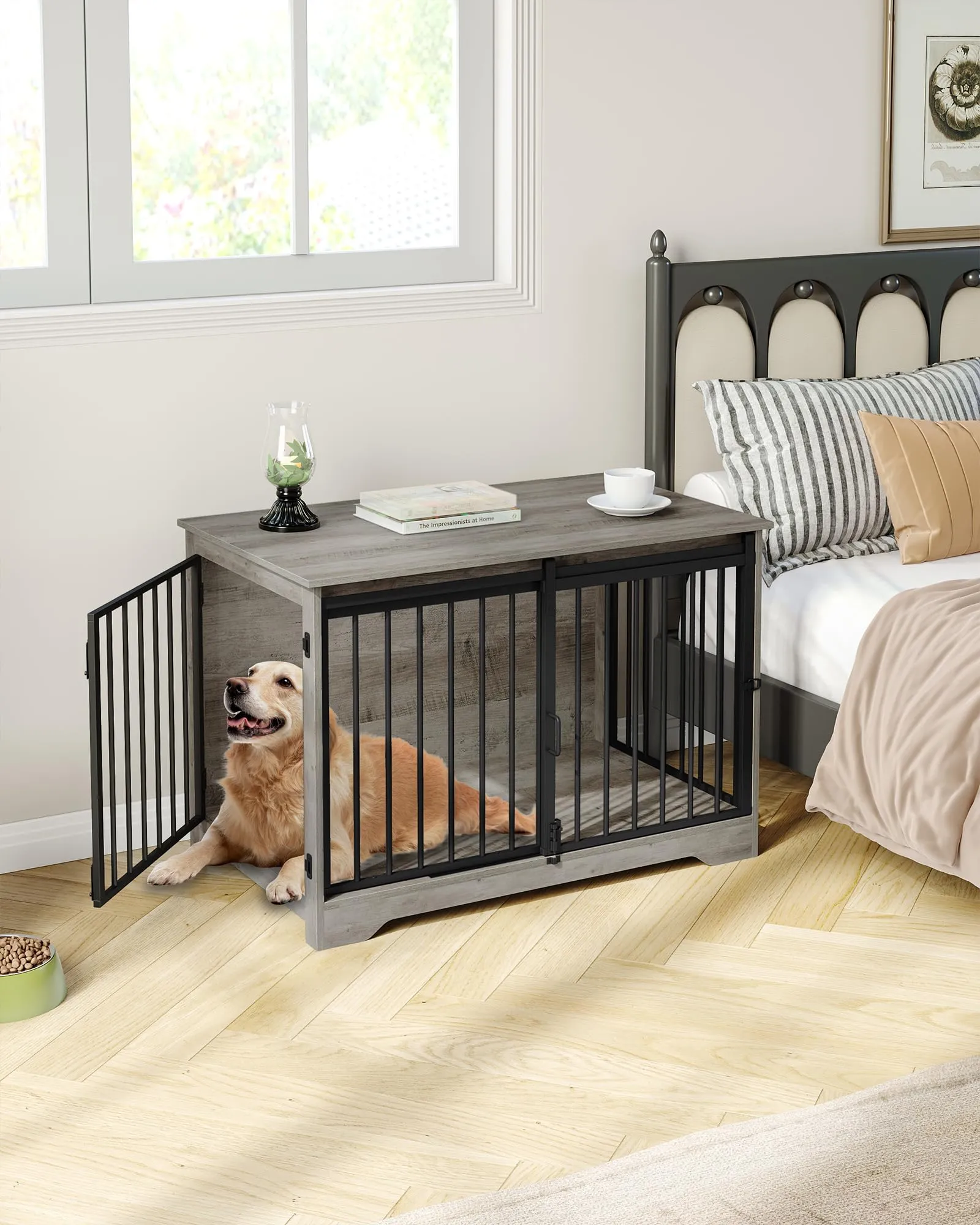 Hzuaneri Gabbia per Cani con Tavolo Supplemento, Avorio Chiaro, 100 cm - immagine 9